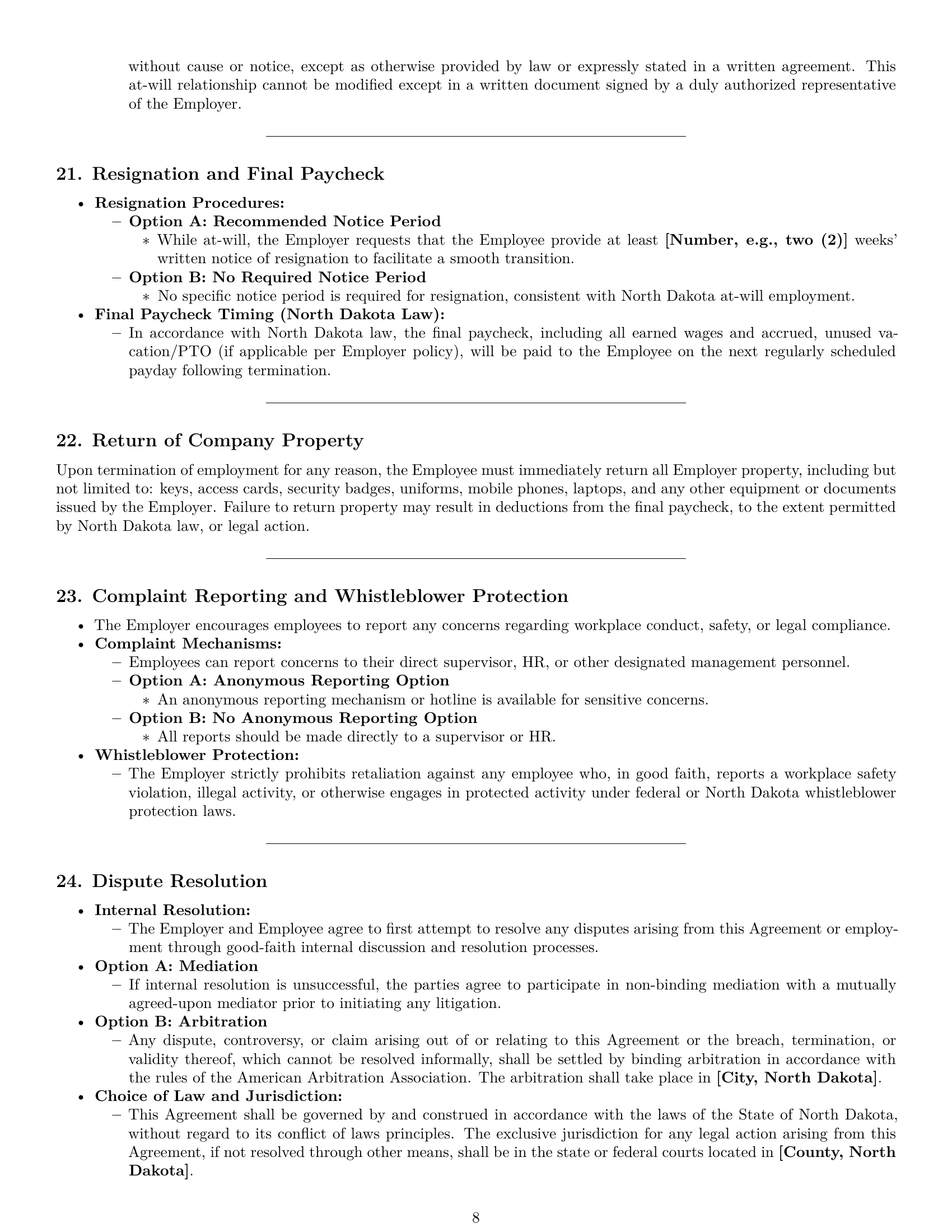 Preview page 8 of Pro North Dakota janitor employment contract template