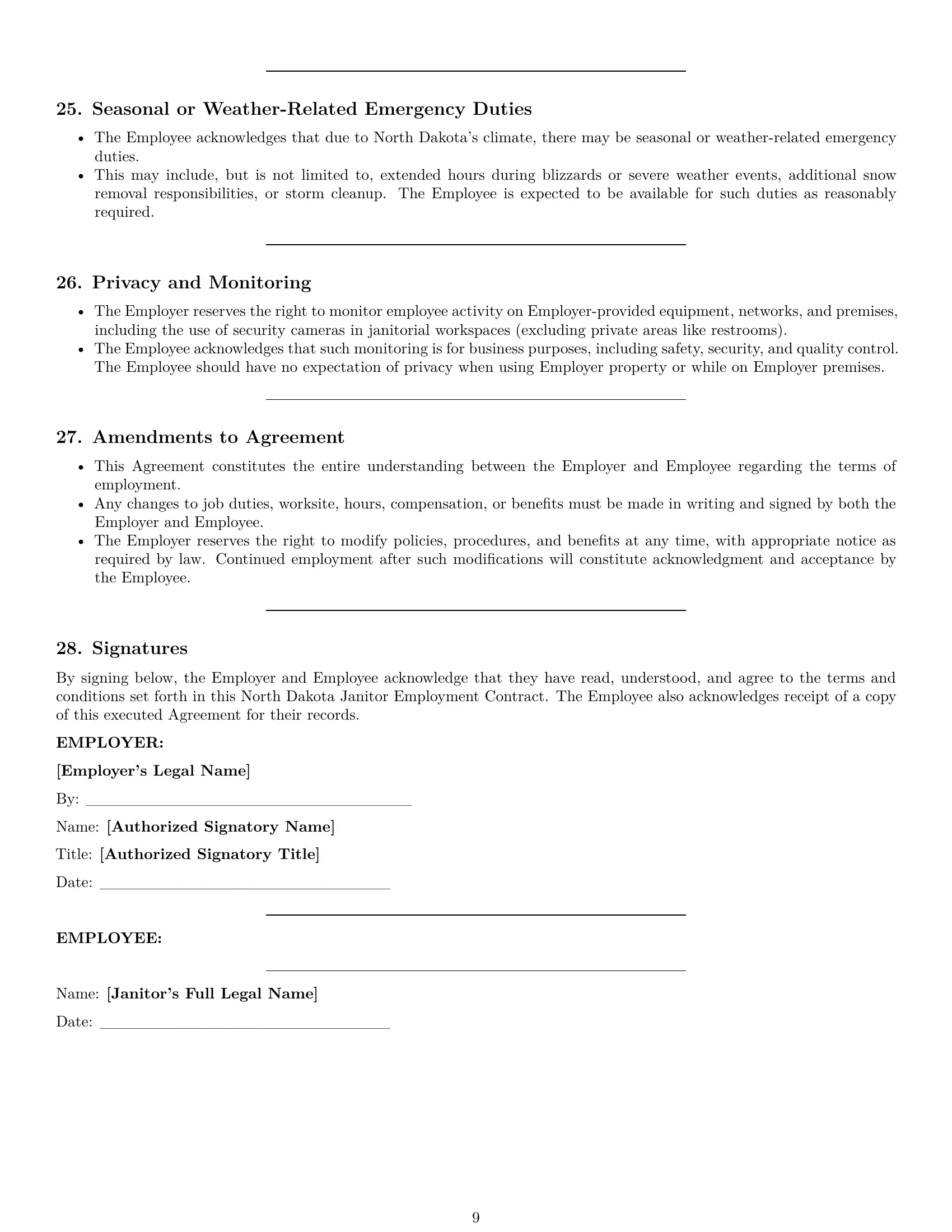 Preview page 9 of Pro North Dakota janitor employment contract template