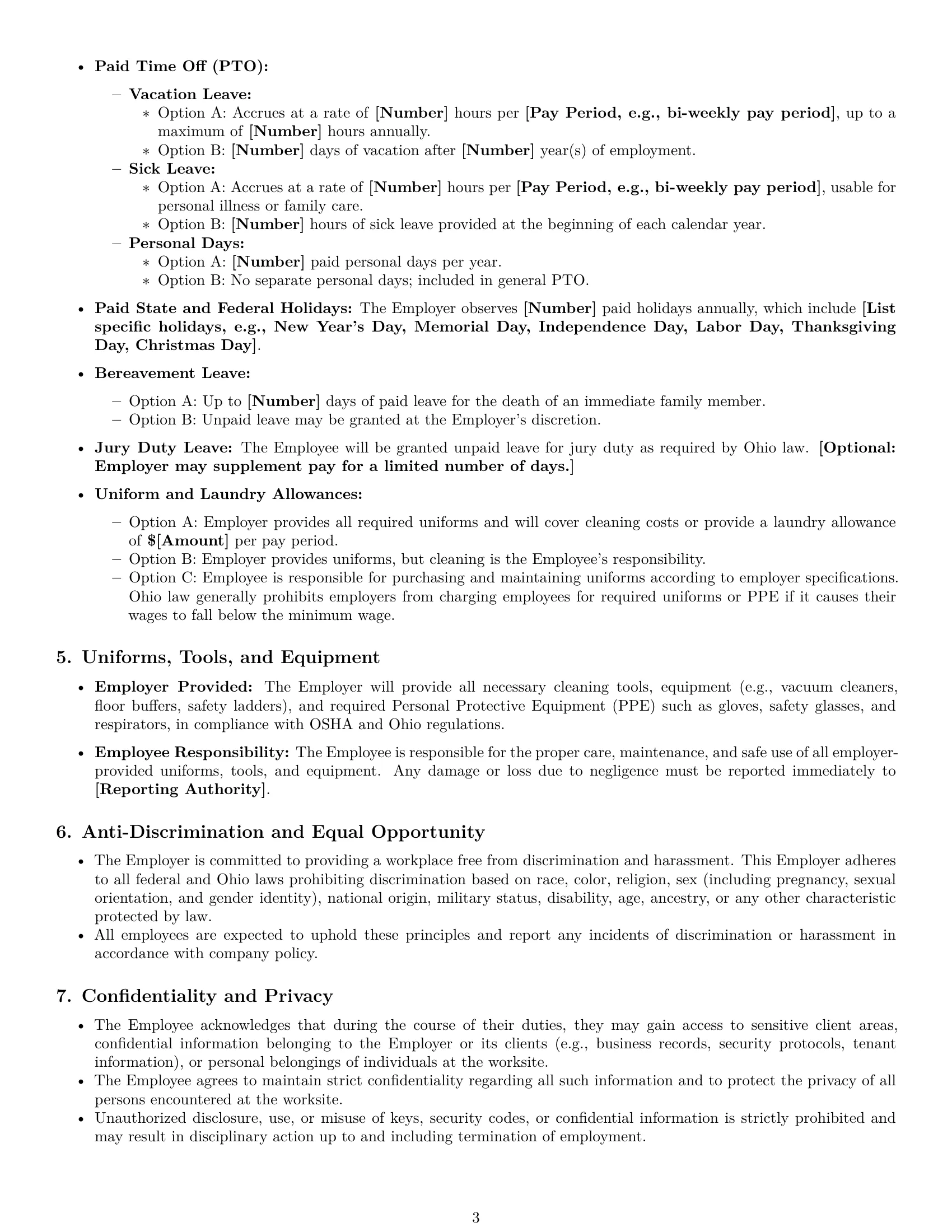 Preview page 3 of Pro Ohio janitor employment contract template