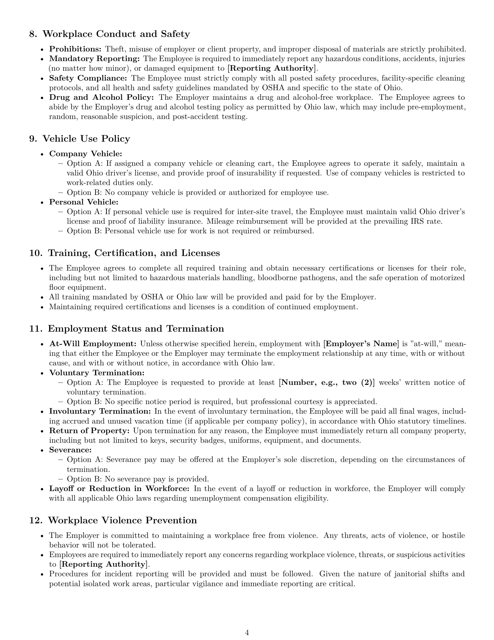Preview page 4 of Pro Ohio janitor employment contract template