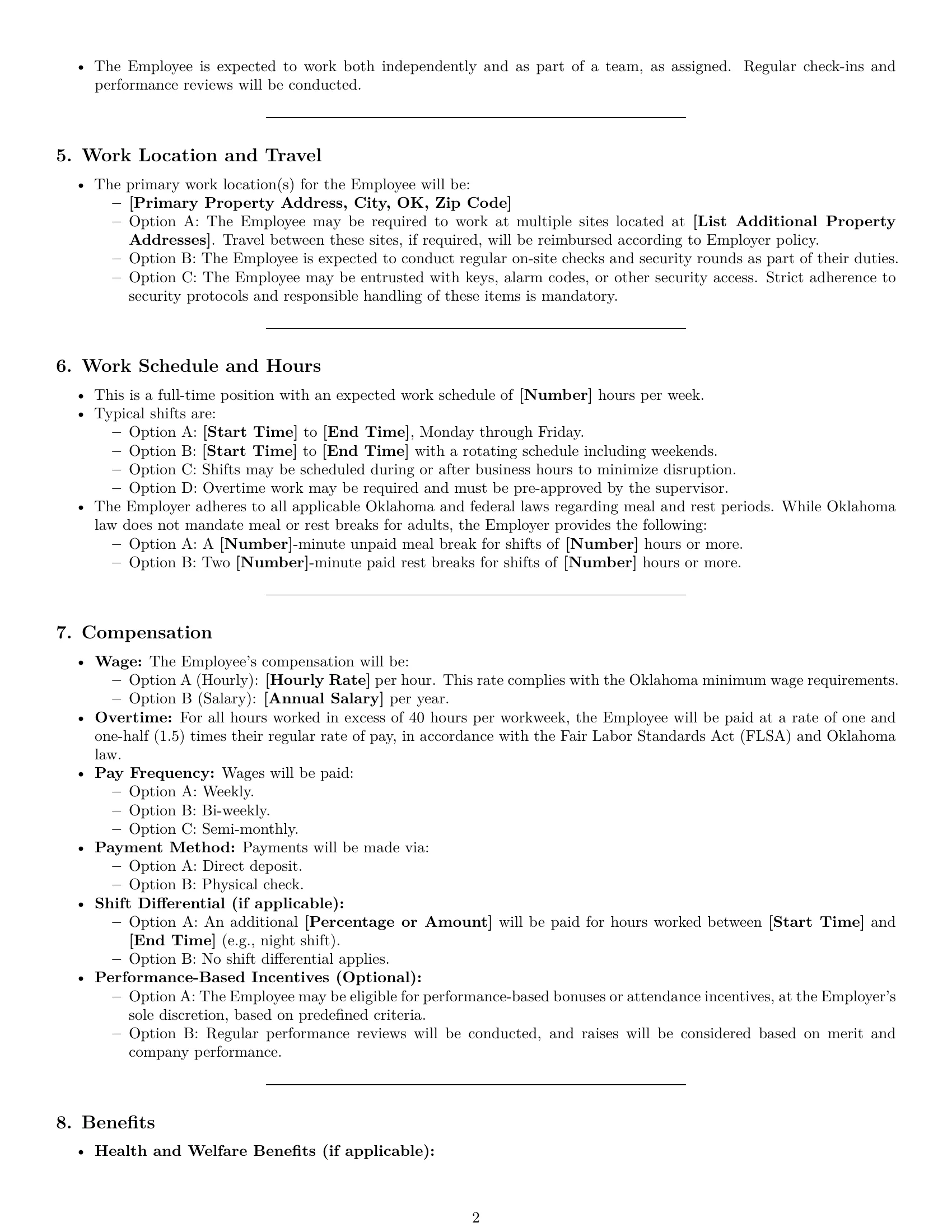 Preview page 2 of Pro Oklahoma janitor employment contract template