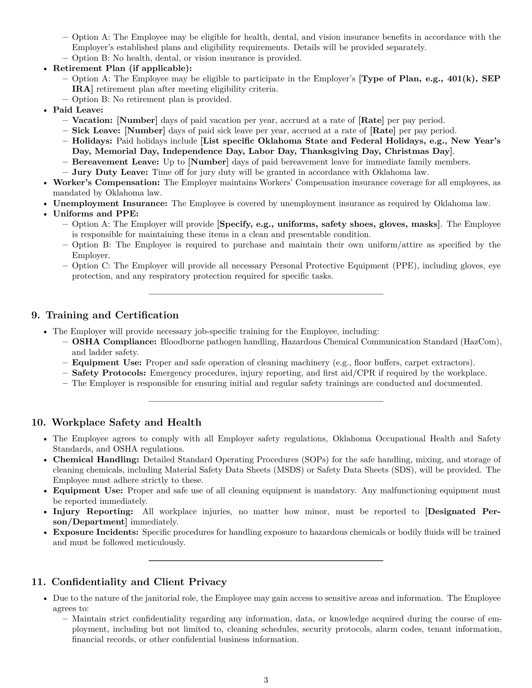 Preview page 3 of Pro Oklahoma janitor employment contract template