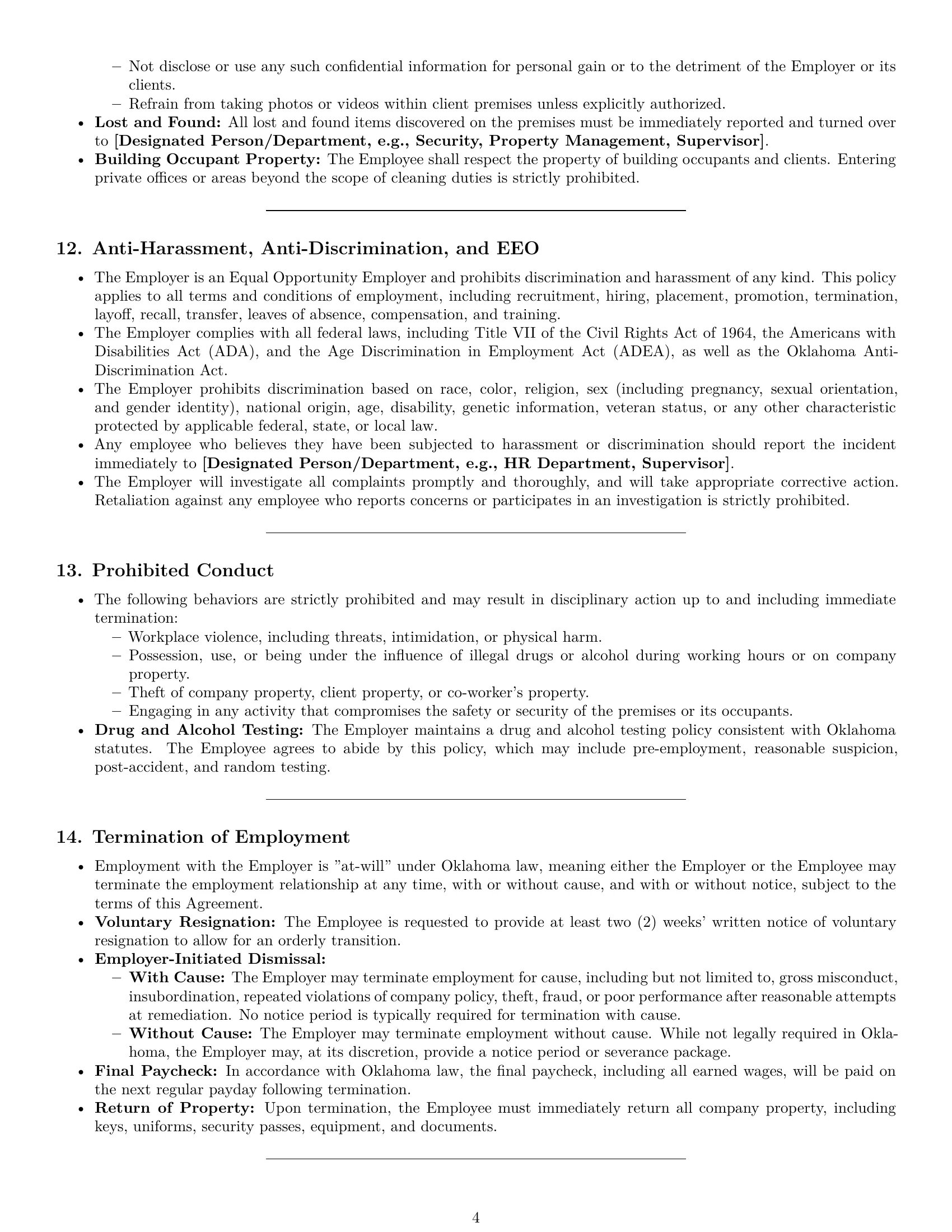 Preview page 4 of Pro Oklahoma janitor employment contract template