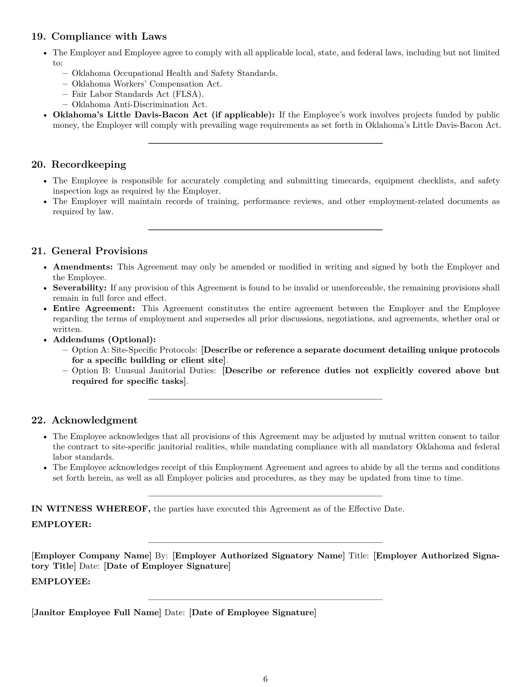 Preview page 6 of Pro Oklahoma janitor employment contract template