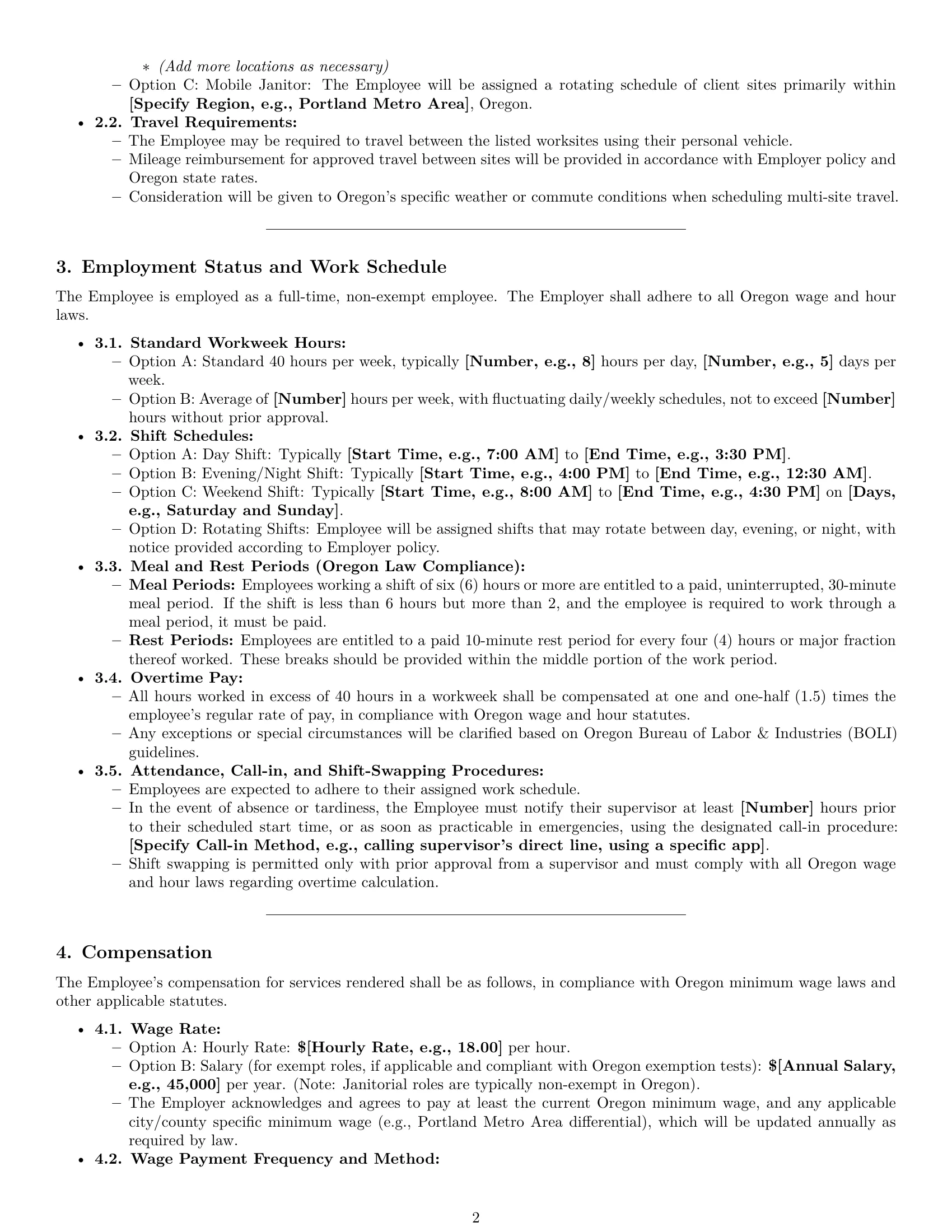 Preview page 2 of Pro Oregon janitor employment contract template