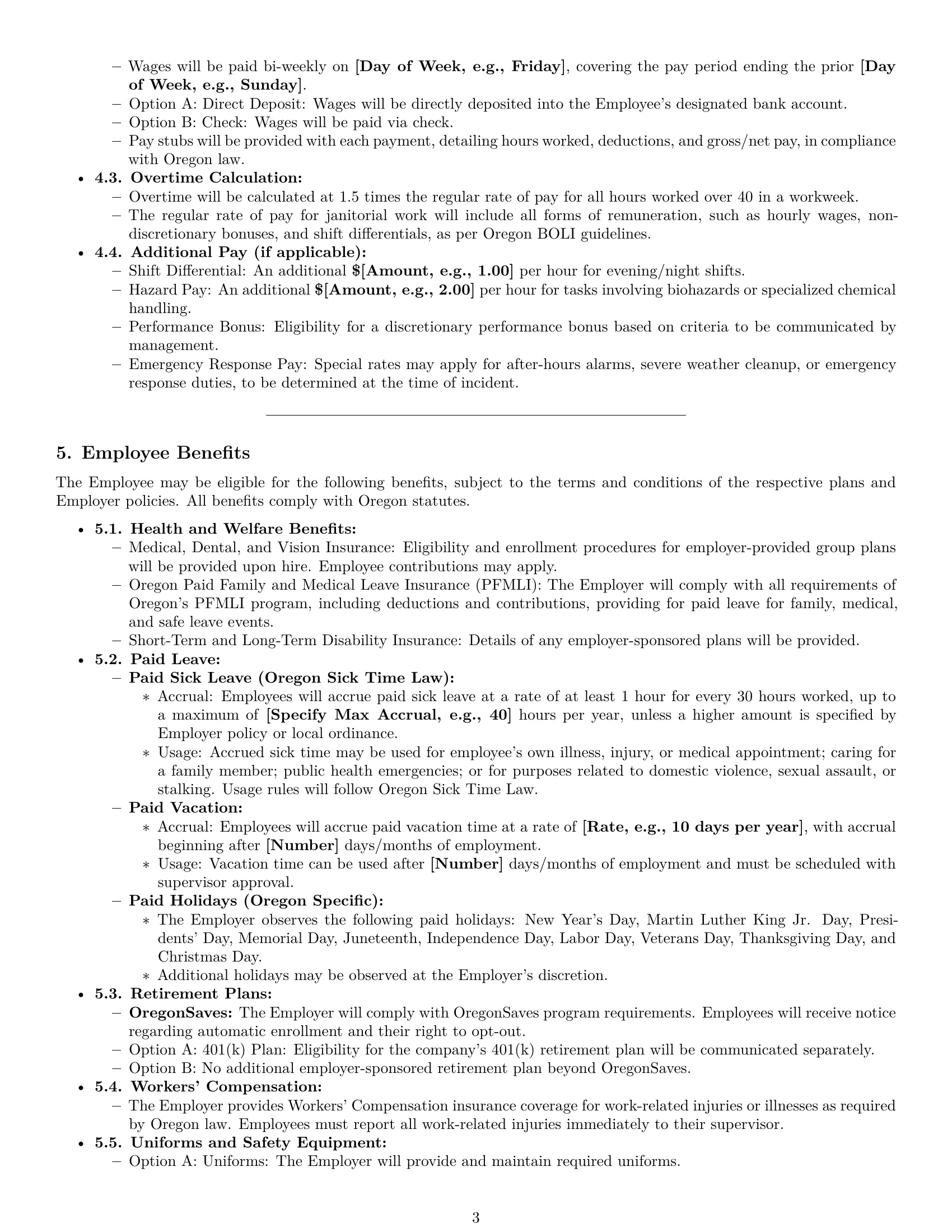 Preview page 3 of Pro Oregon janitor employment contract template