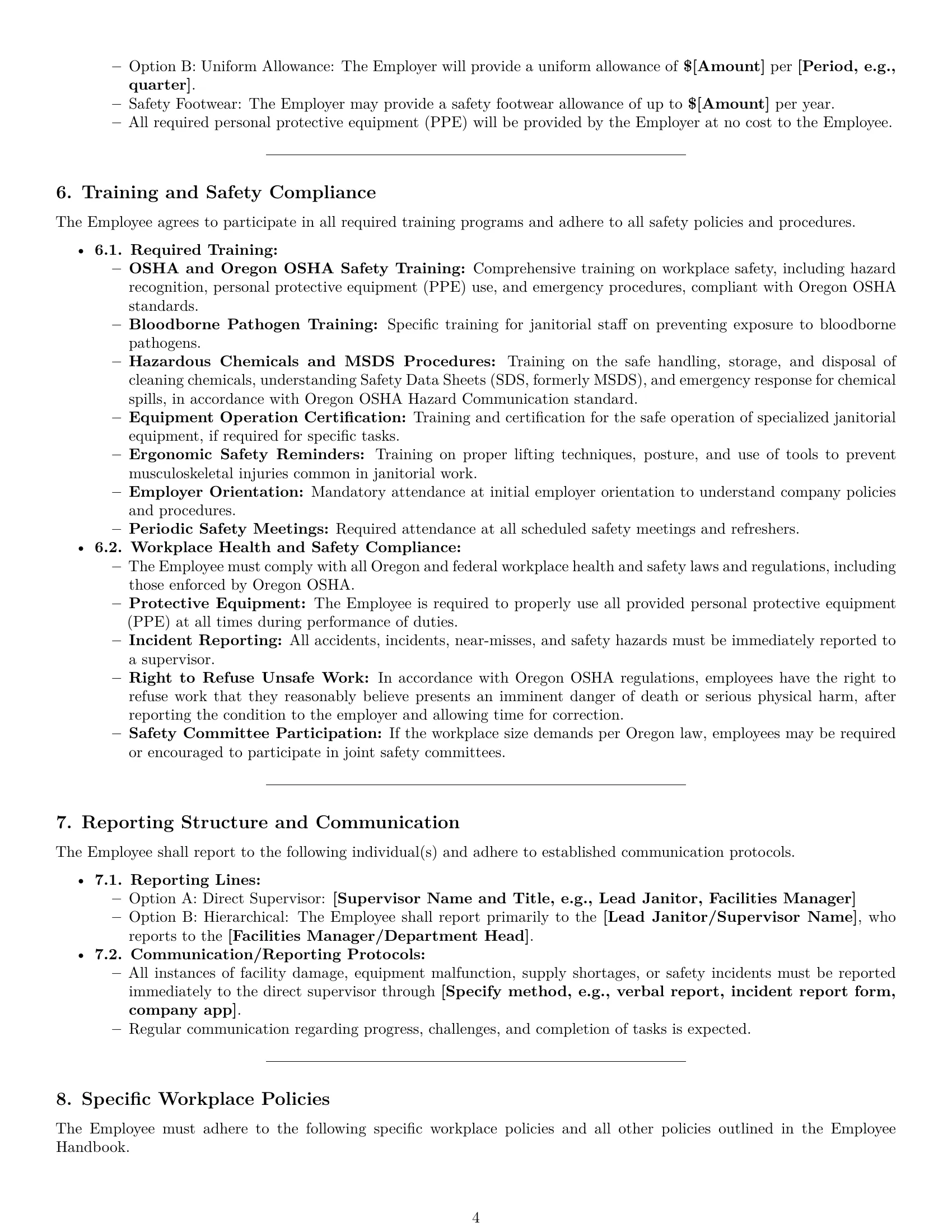 Preview page 4 of Pro Oregon janitor employment contract template