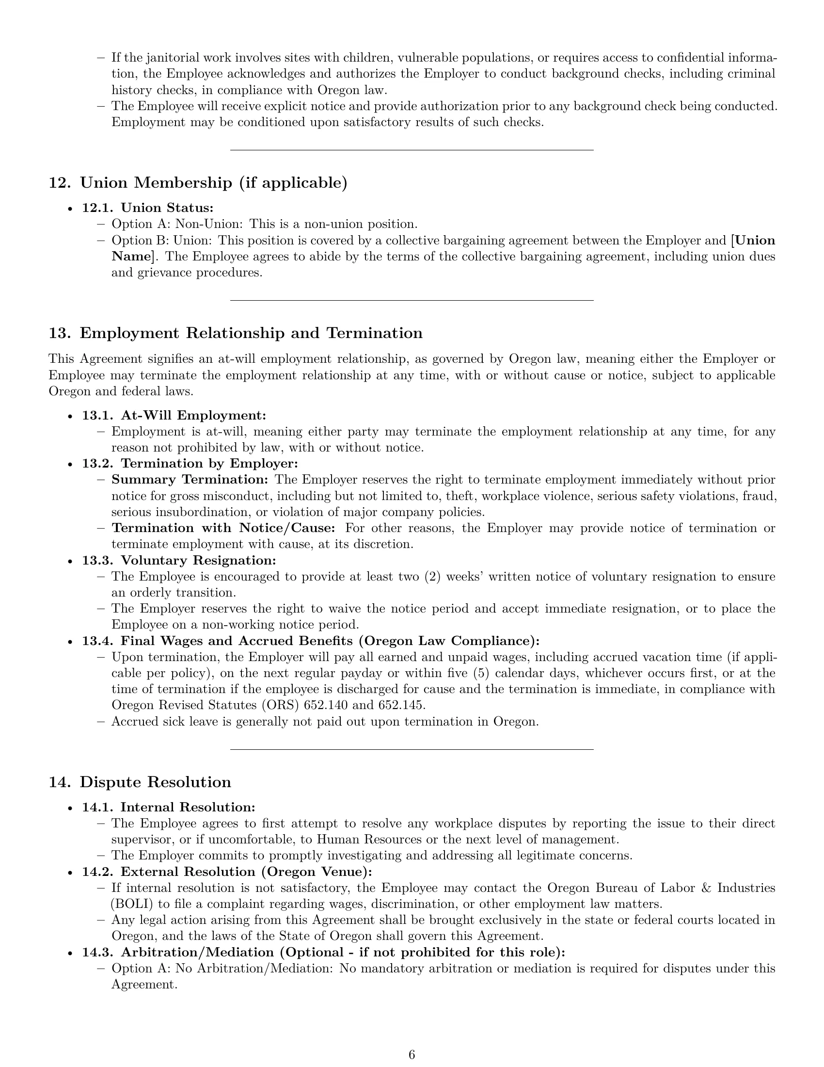 Preview page 6 of Pro Oregon janitor employment contract template