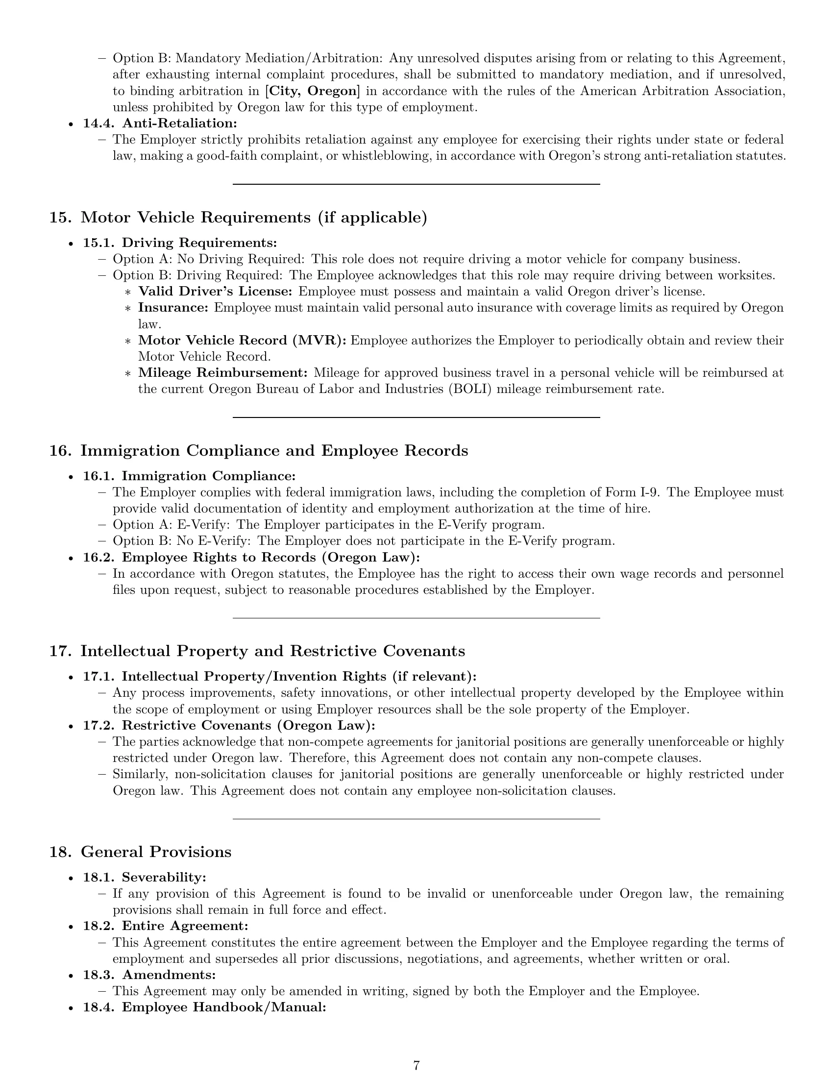 Preview page 7 of Pro Oregon janitor employment contract template