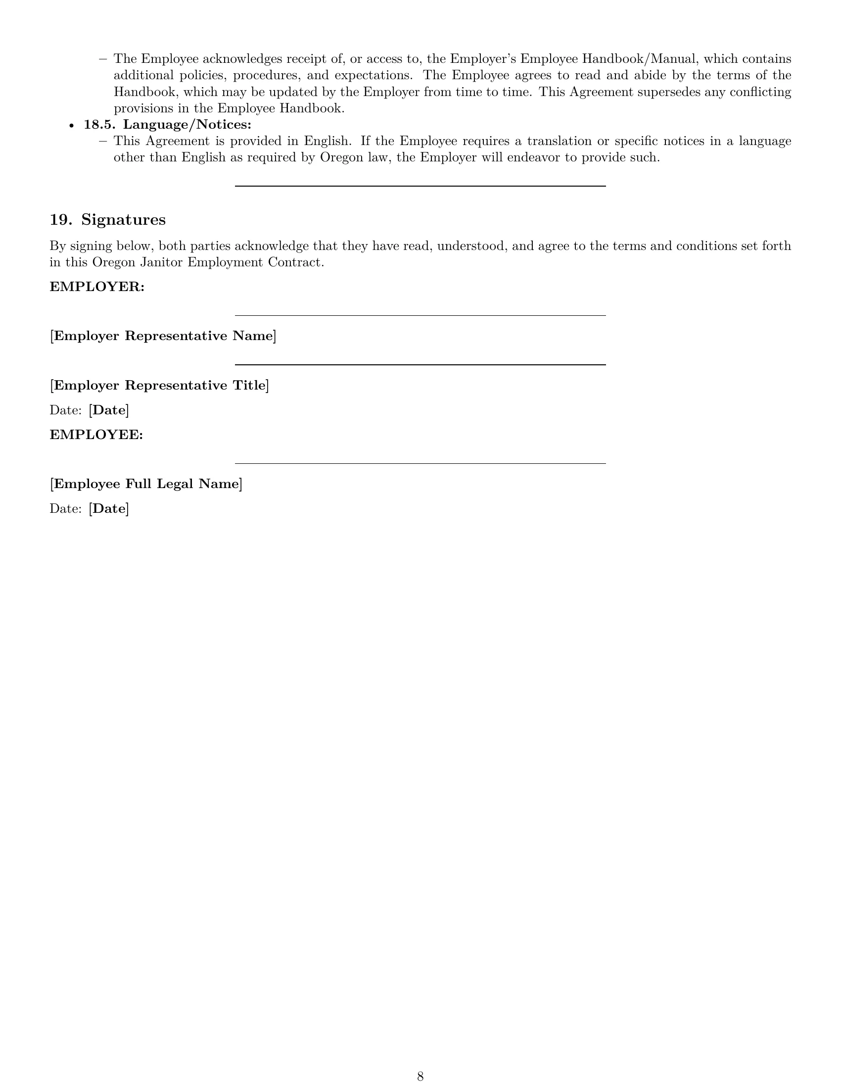Preview page 8 of Pro Oregon janitor employment contract template