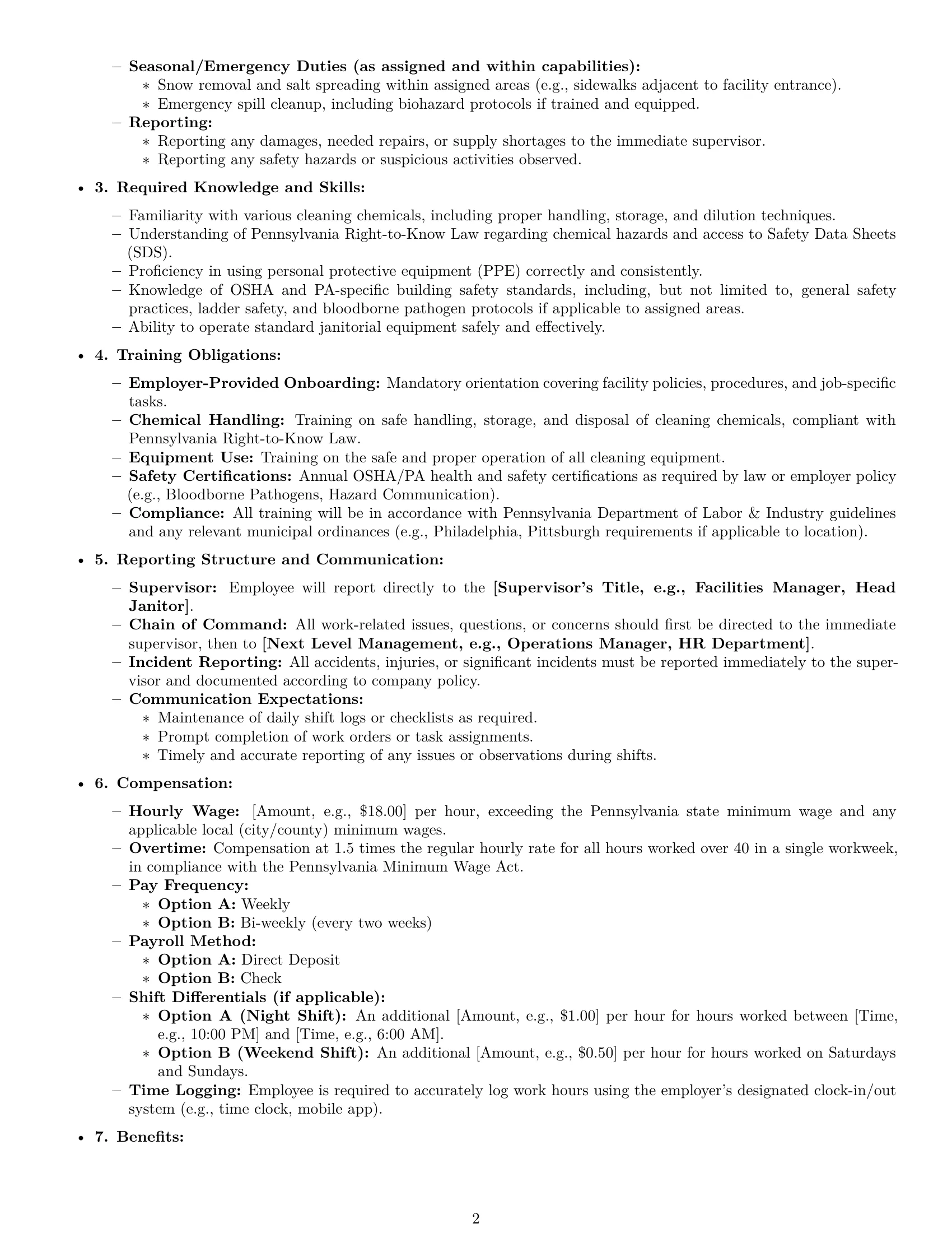Preview page 2 of Pro Pennsylvania janitor employment contract template