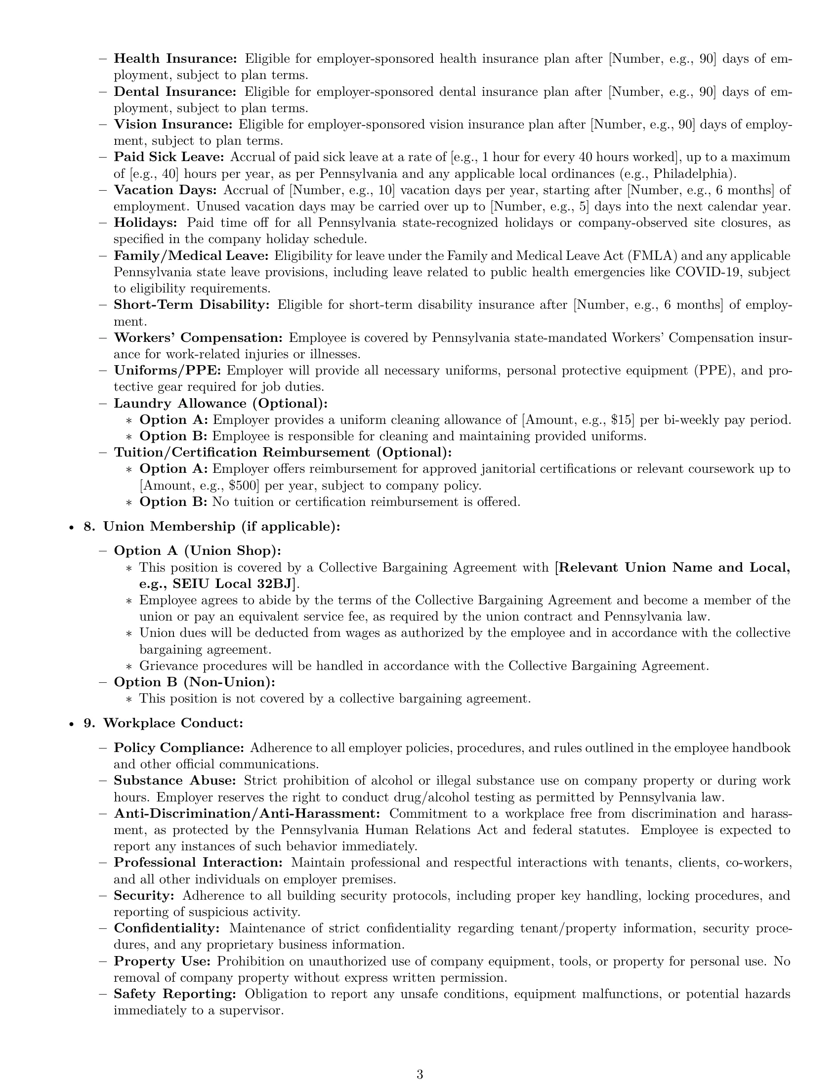 Preview page 3 of Pro Pennsylvania janitor employment contract template