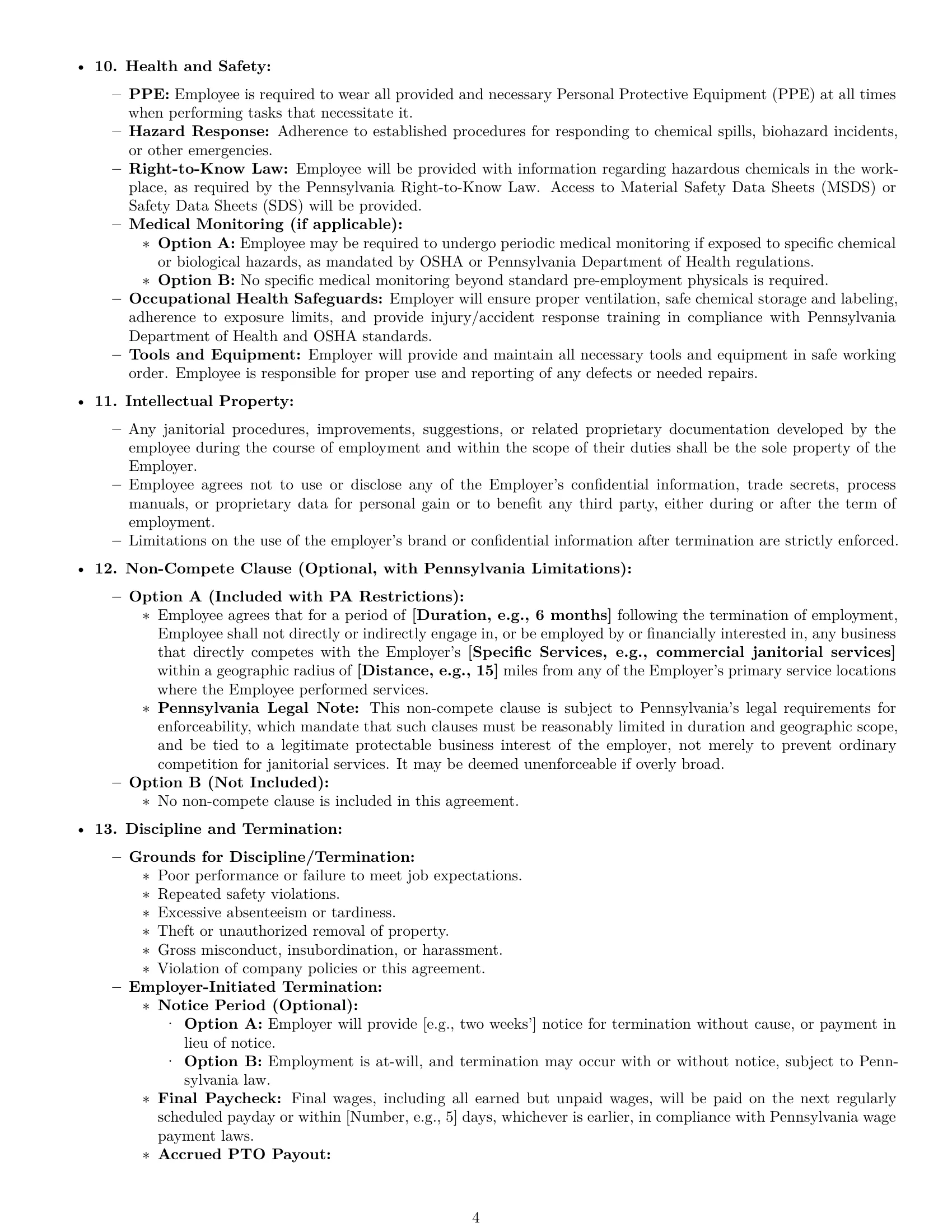 Preview page 4 of Pro Pennsylvania janitor employment contract template