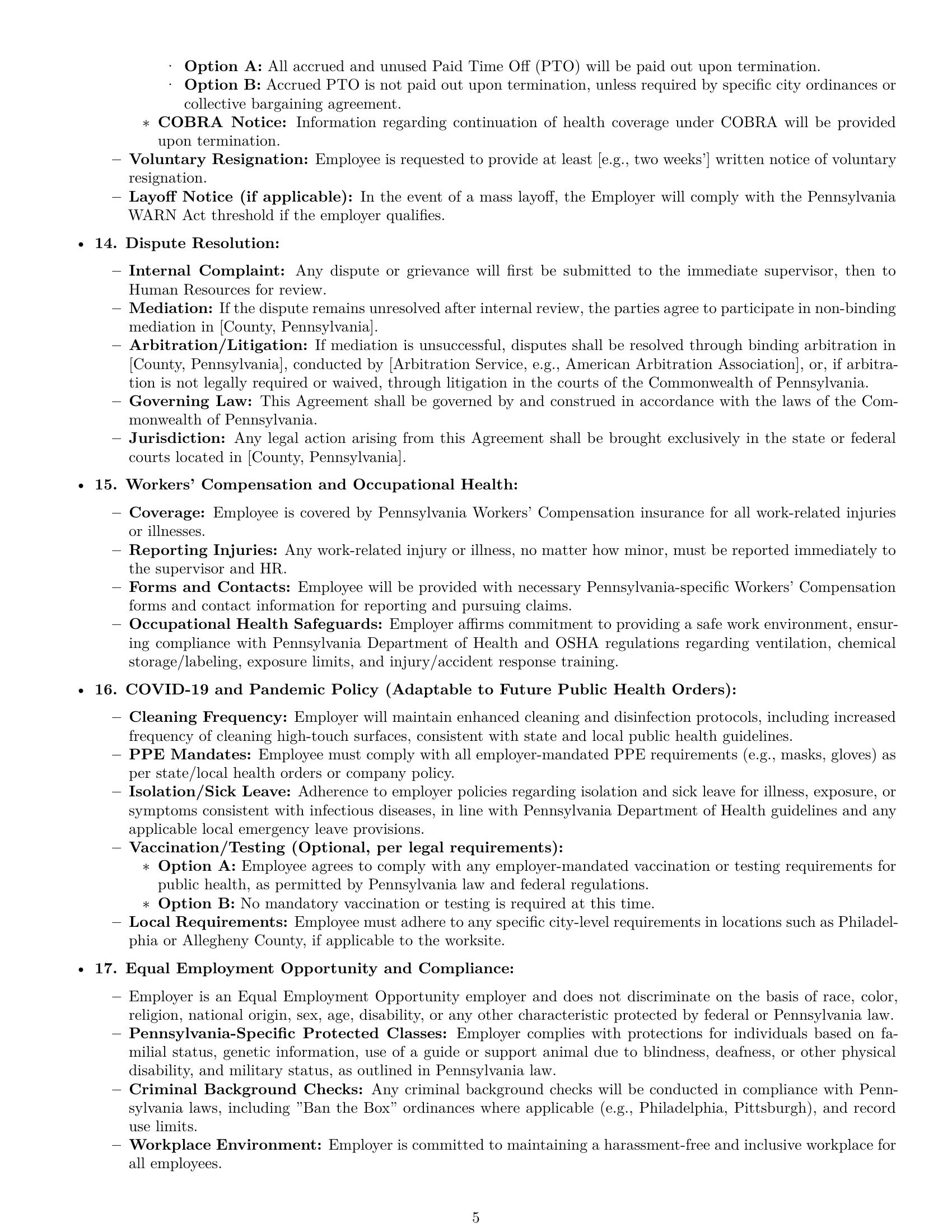 Preview page 5 of Pro Pennsylvania janitor employment contract template
