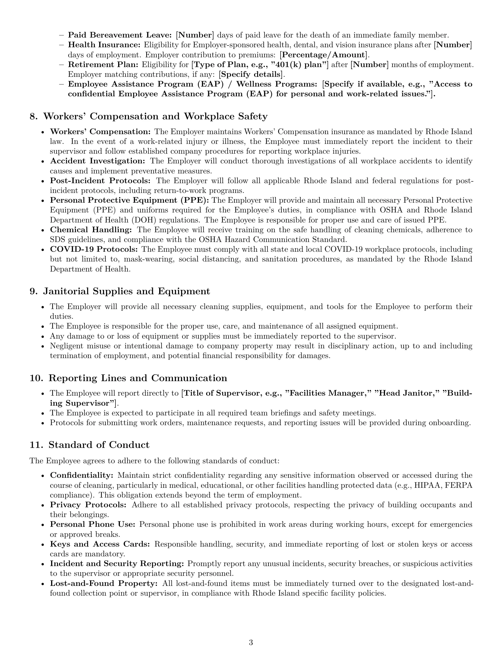 Preview page 3 of Pro Rhode Island janitor employment contract template