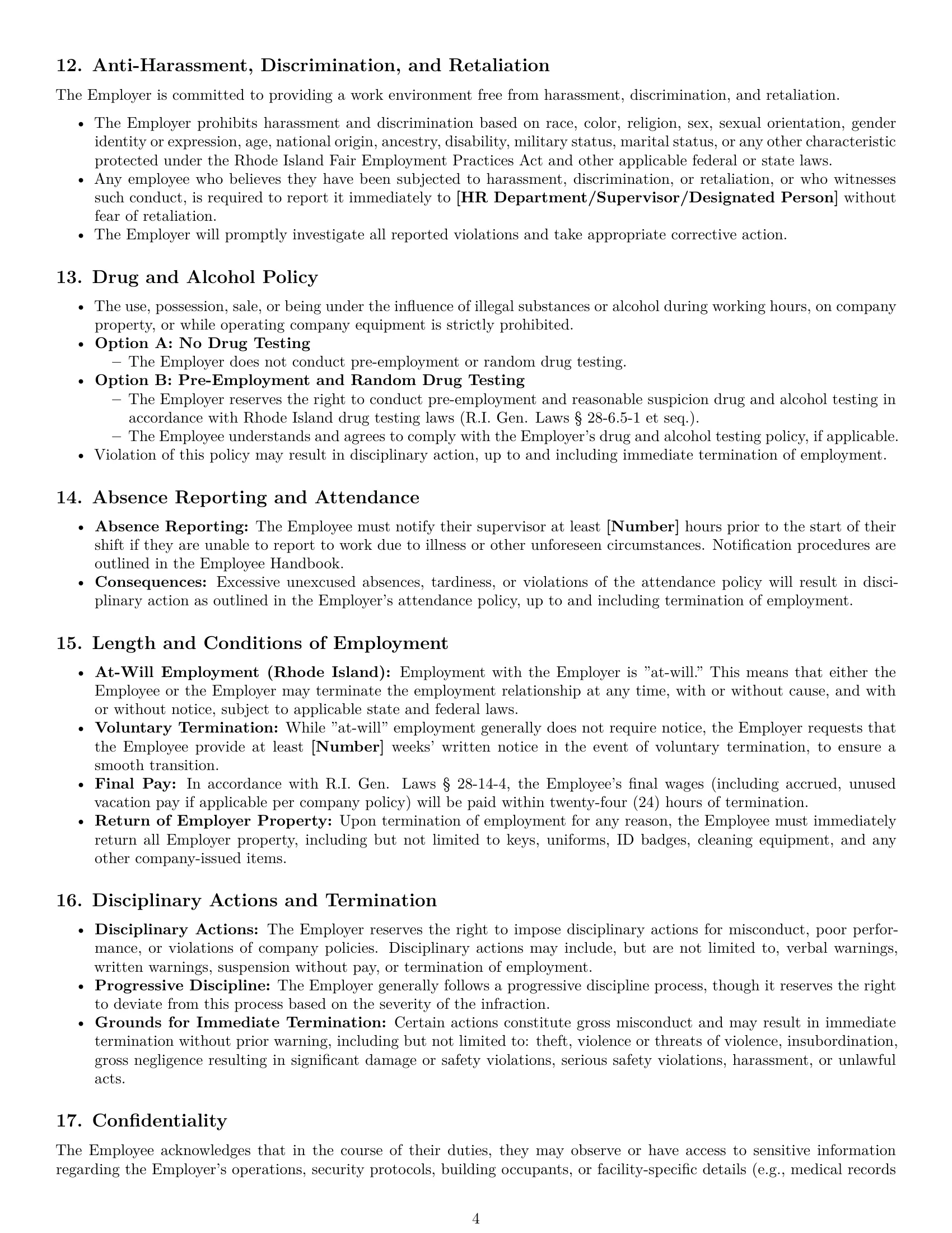 Preview page 4 of Pro Rhode Island janitor employment contract template