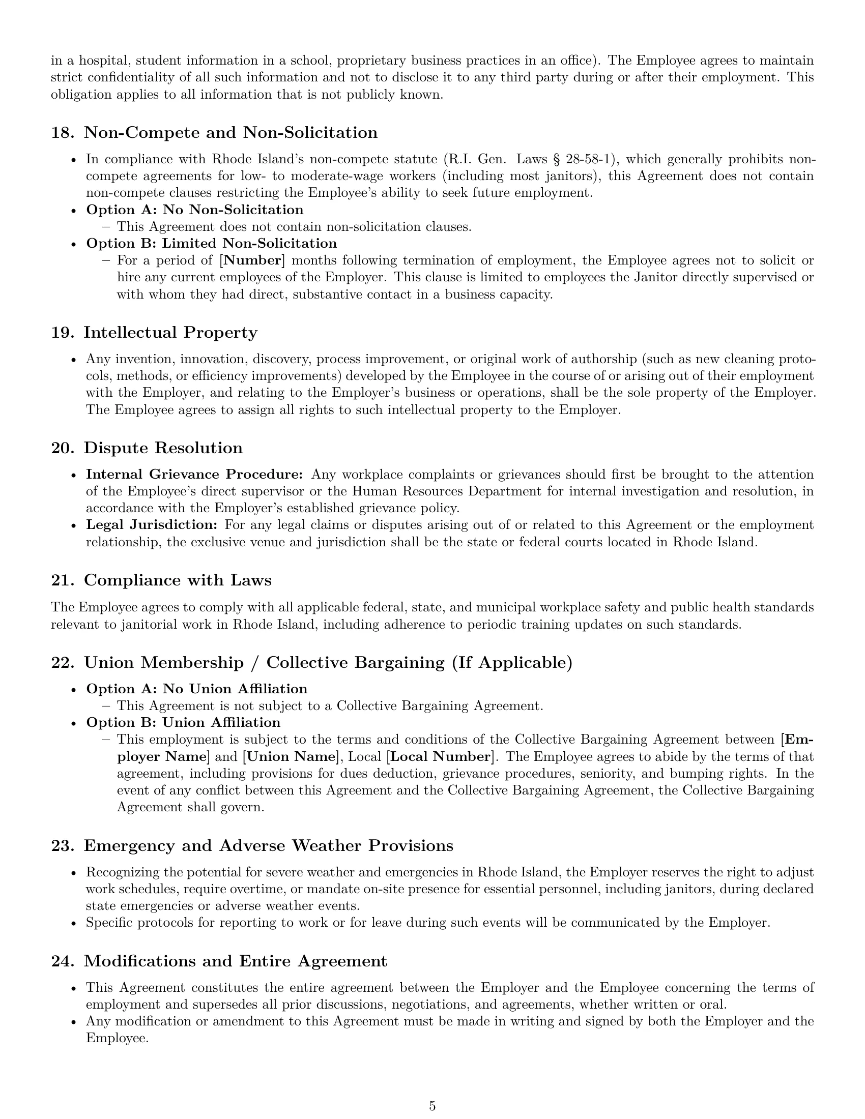 Preview page 5 of Pro Rhode Island janitor employment contract template