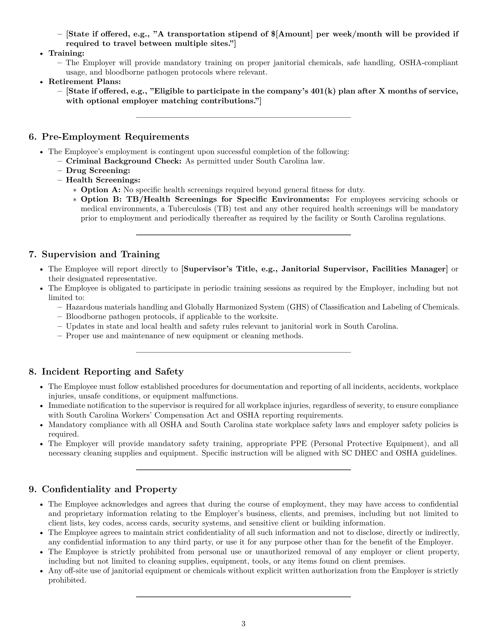 Preview page 3 of Pro South Carolina janitor employment contract template