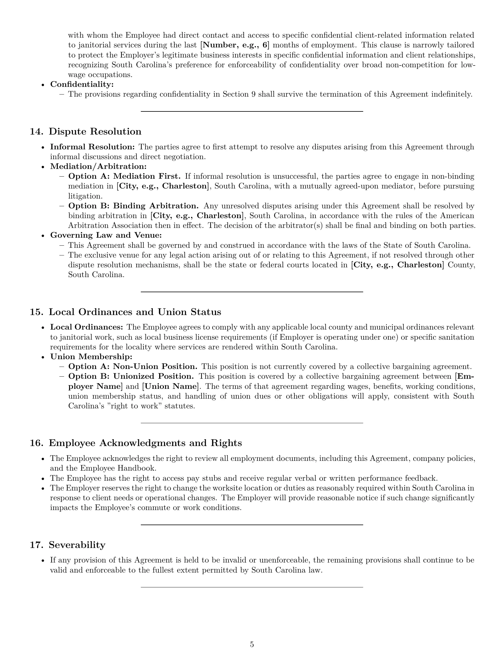 Preview page 5 of Pro South Carolina janitor employment contract template
