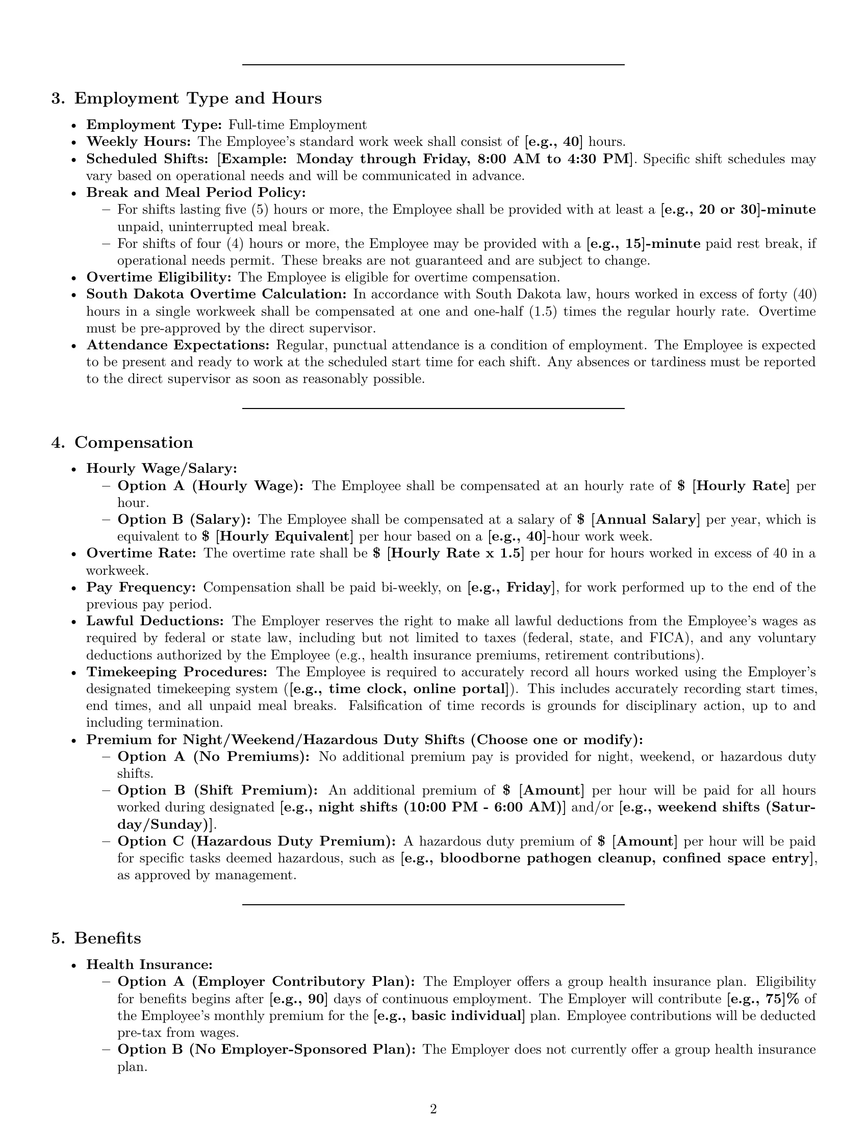 Preview page 2 of Pro South Dakota janitor employment contract template