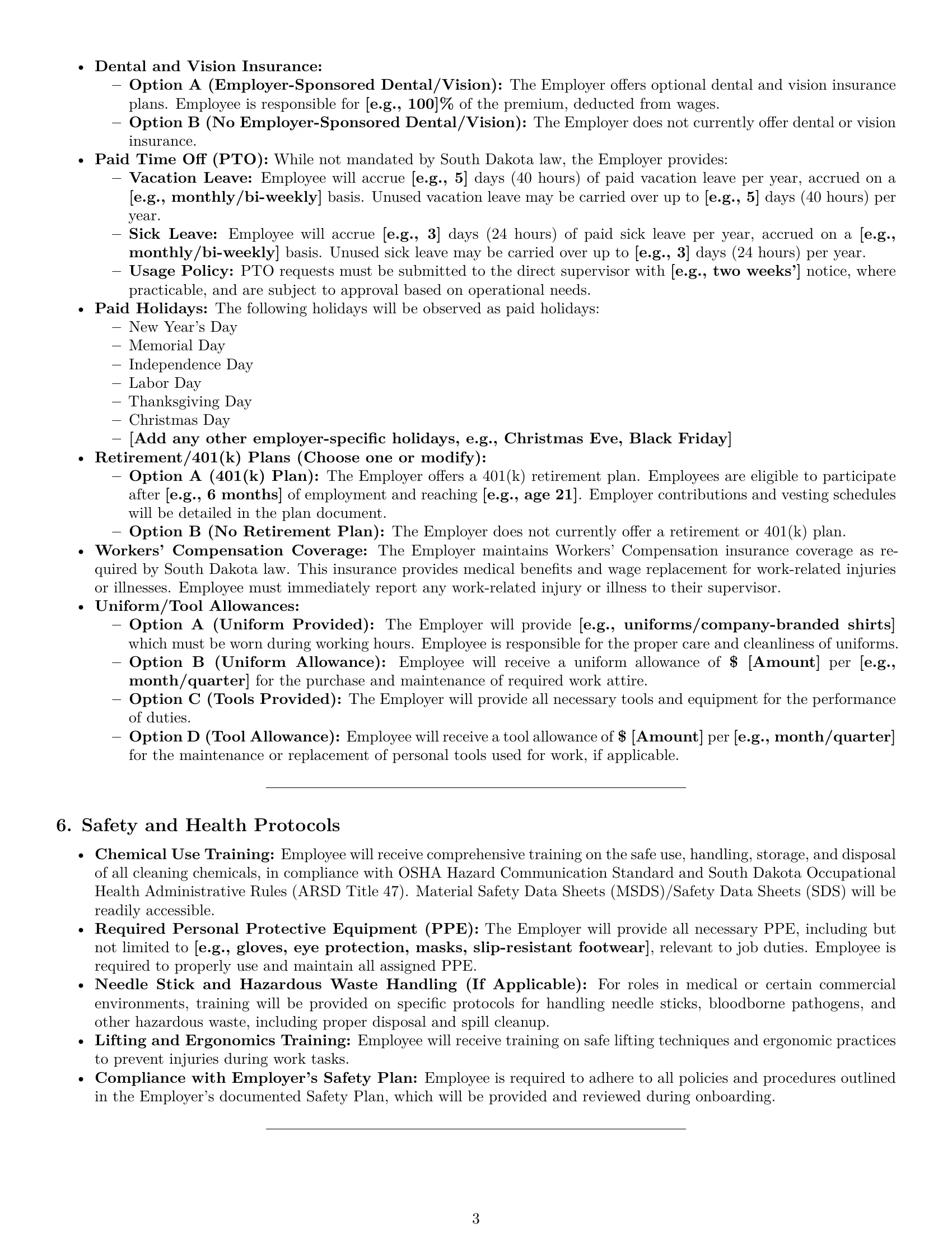 Preview page 3 of Pro South Dakota janitor employment contract template