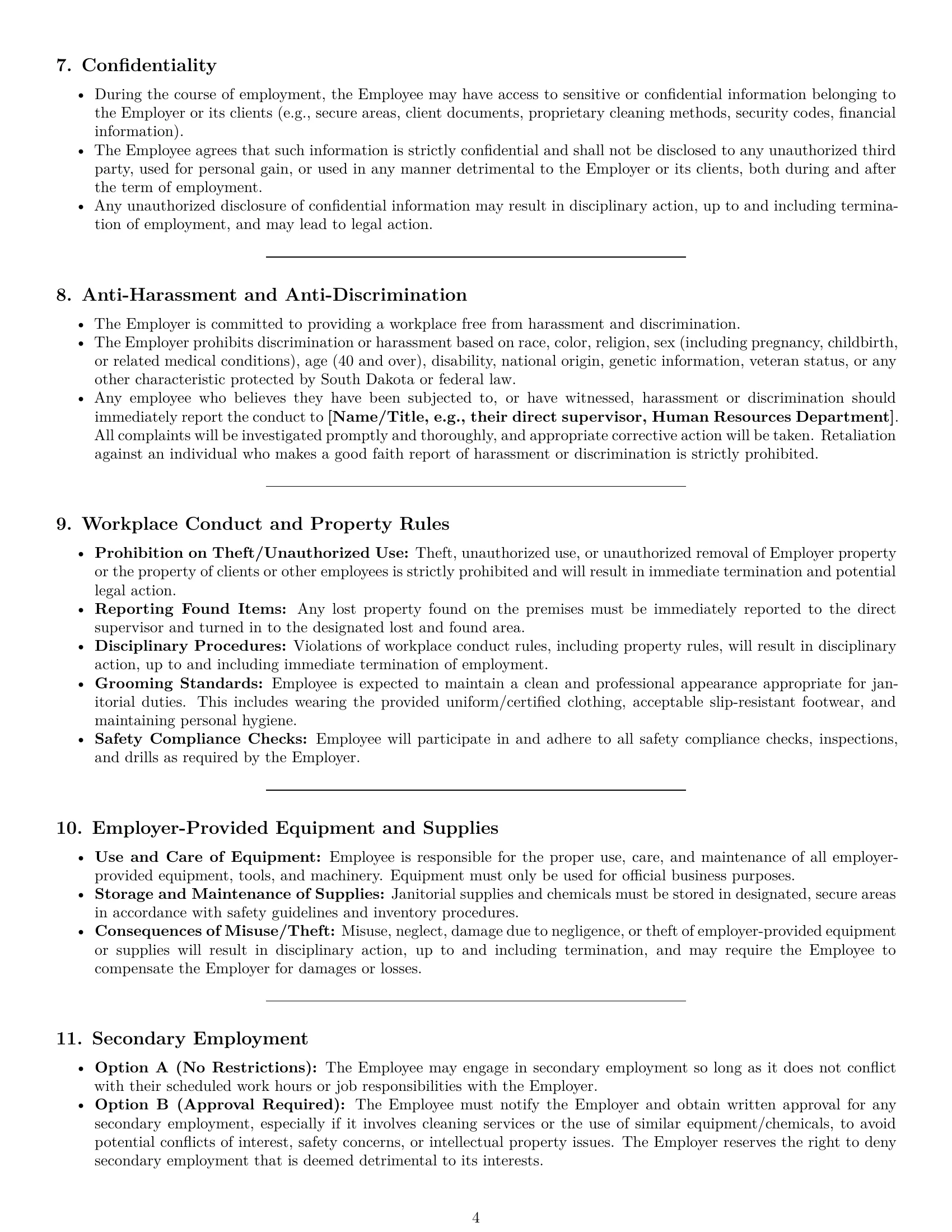 Preview page 4 of Pro South Dakota janitor employment contract template
