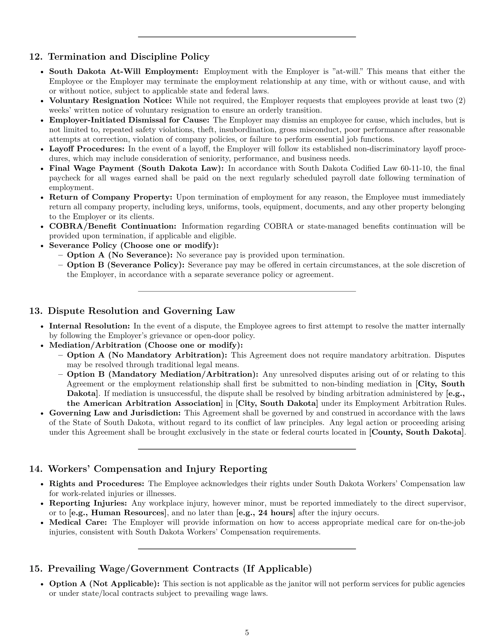 Preview page 5 of Pro South Dakota janitor employment contract template