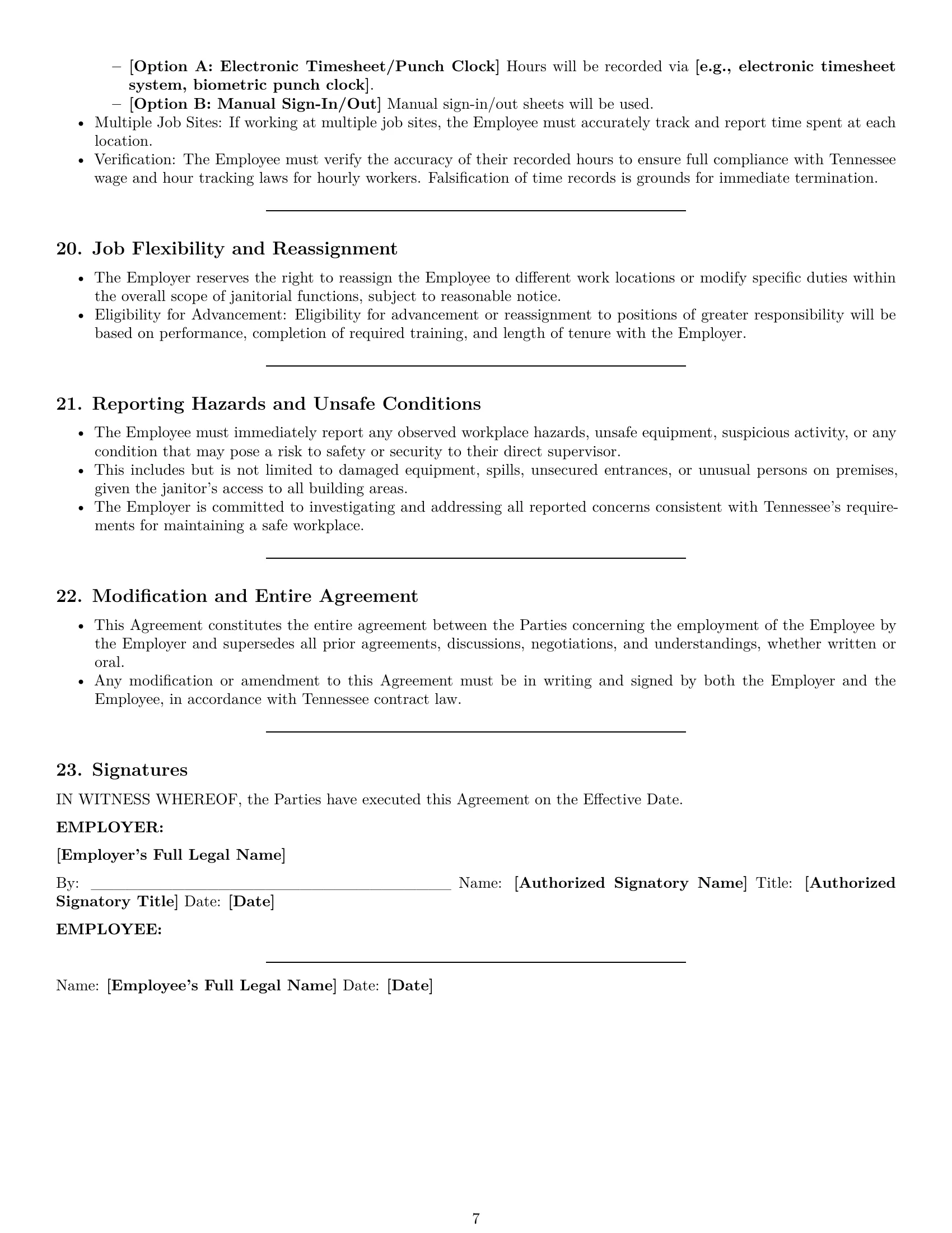 Preview page 7 of Pro Tennessee janitor employment contract template