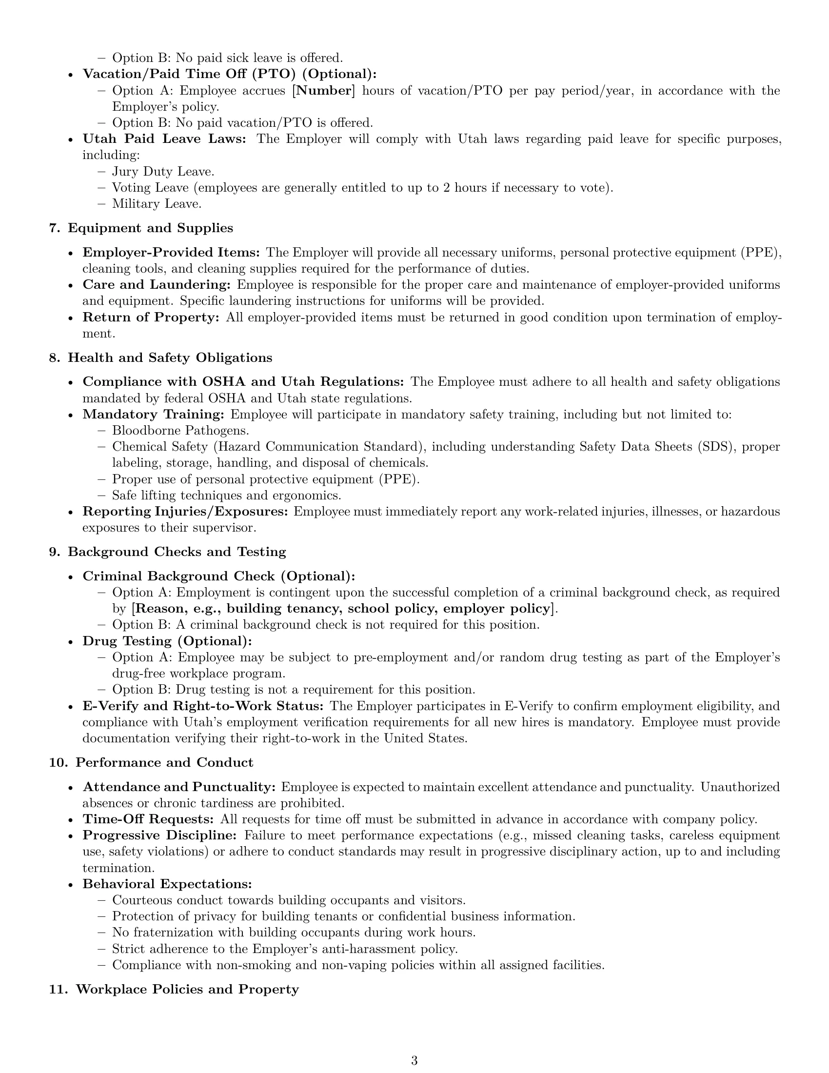 Preview page 3 of Pro Utah janitor employment contract template