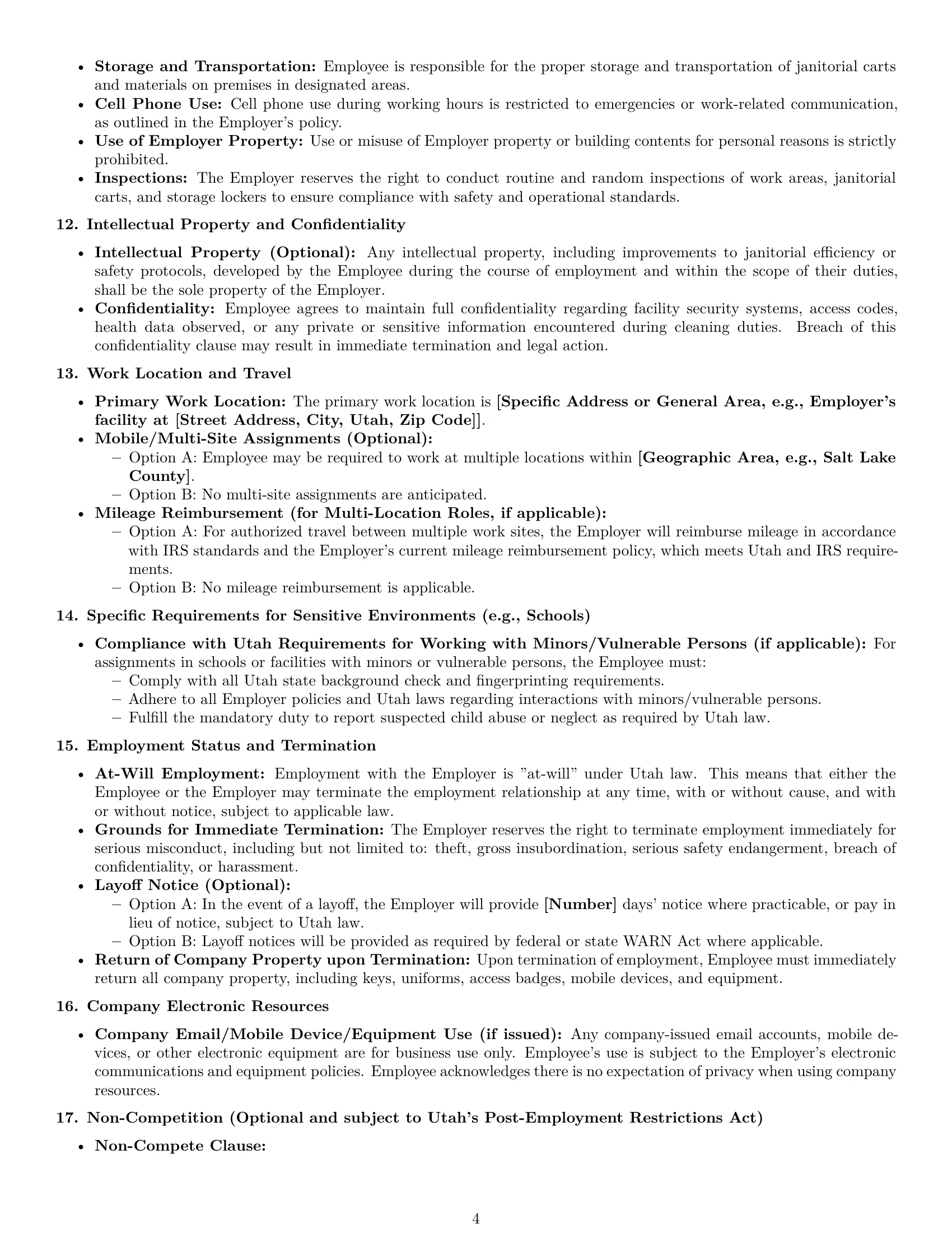 Preview page 4 of Pro Utah janitor employment contract template