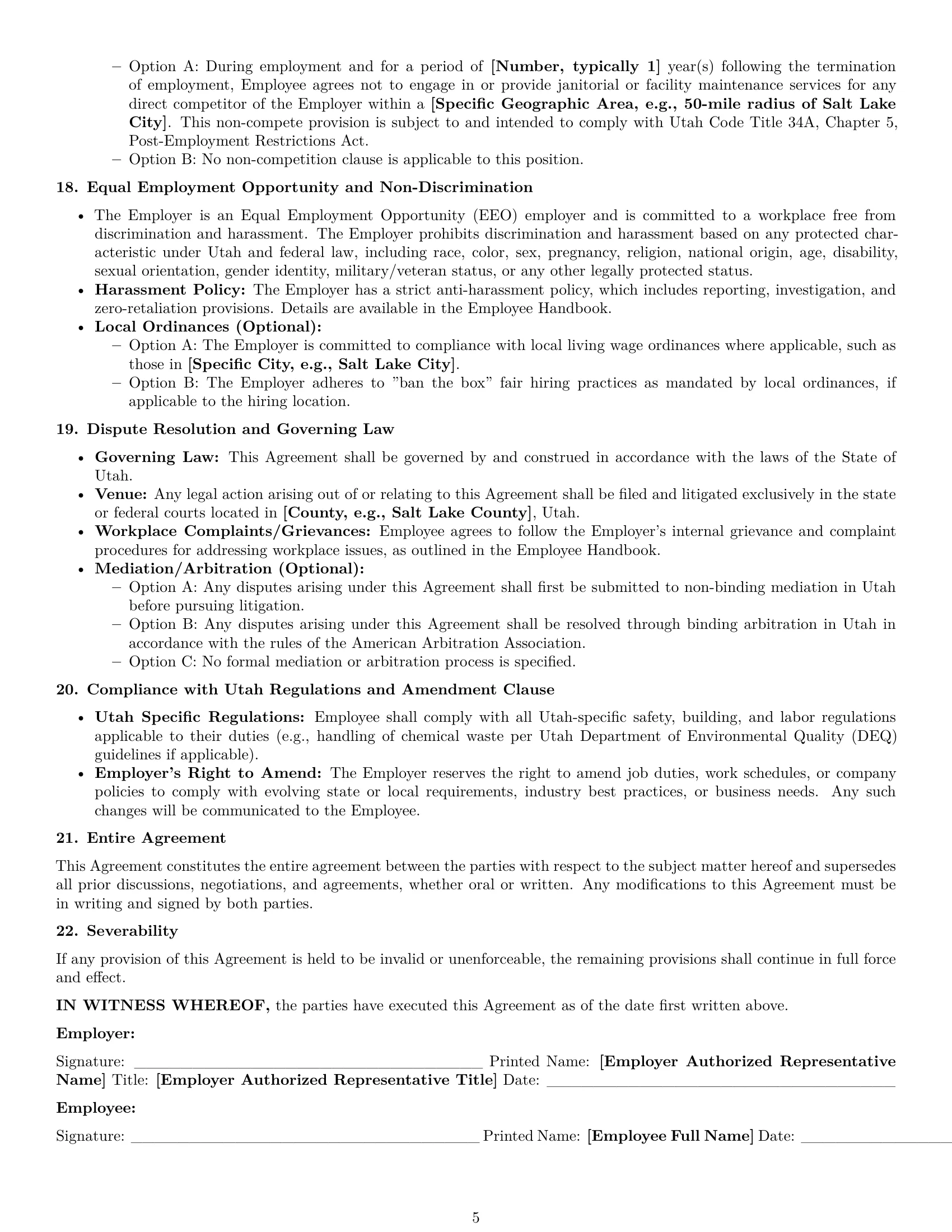 Preview page 5 of Pro Utah janitor employment contract template
