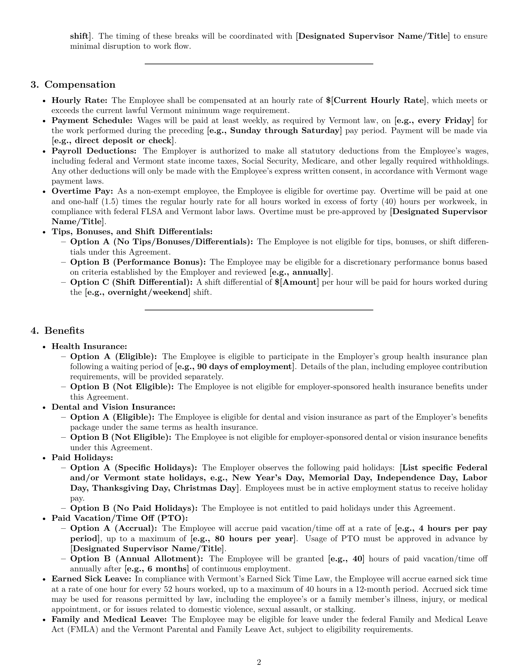 Preview page 2 of Pro Vermont janitor employment contract template
