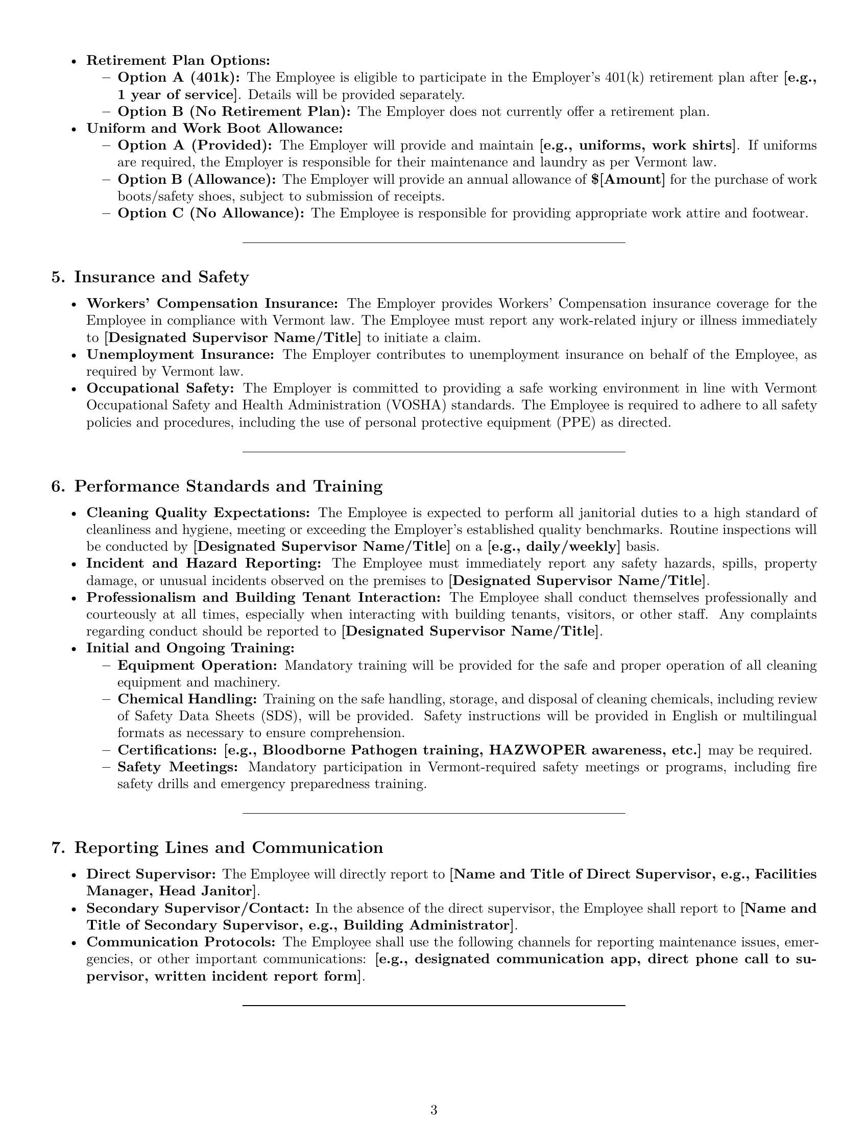 Preview page 3 of Pro Vermont janitor employment contract template
