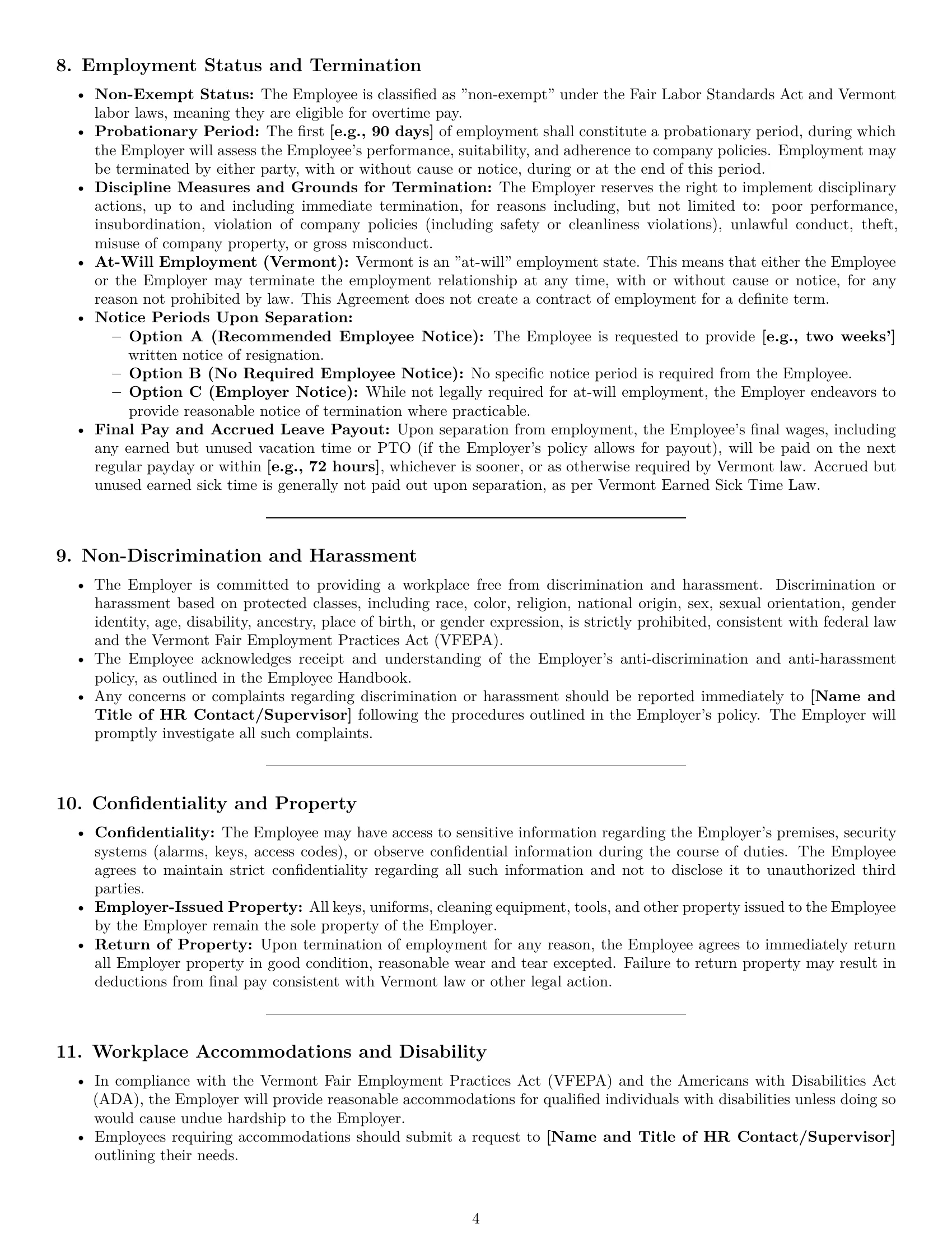Preview page 4 of Pro Vermont janitor employment contract template