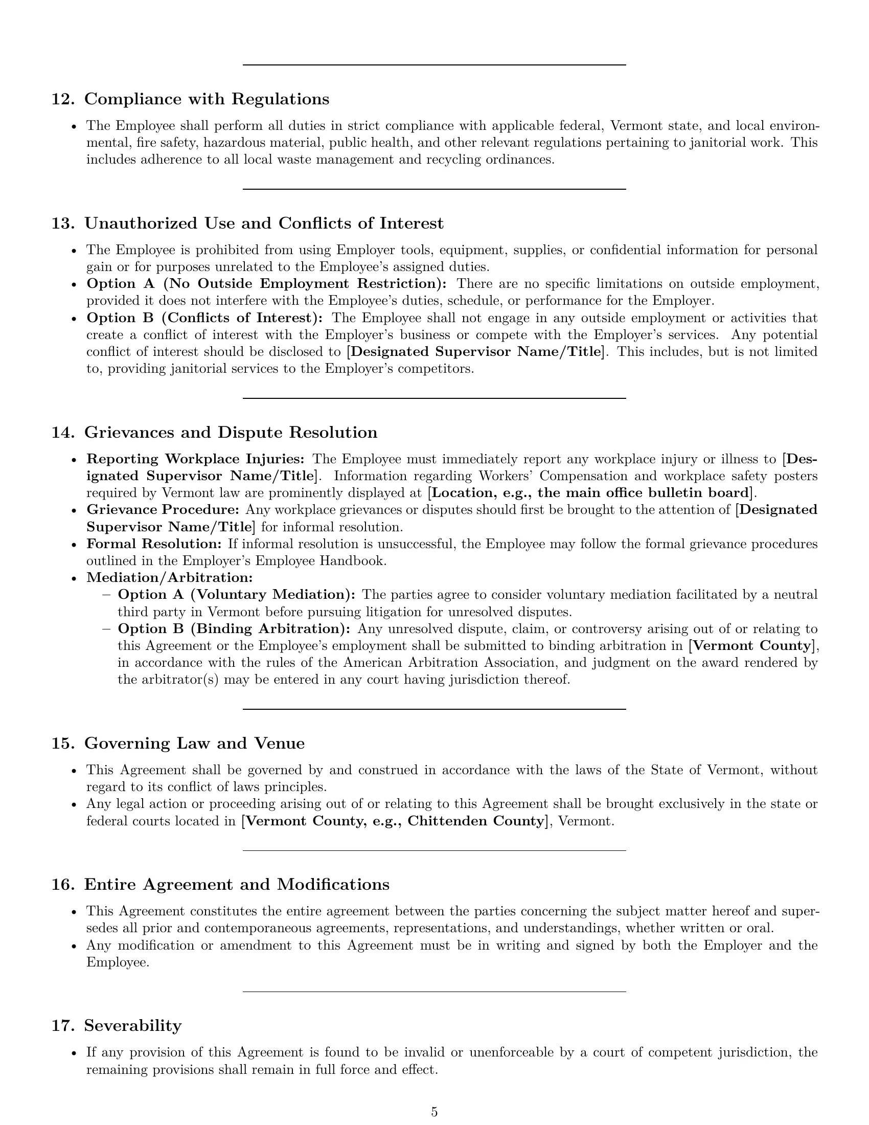 Preview page 5 of Pro Vermont janitor employment contract template