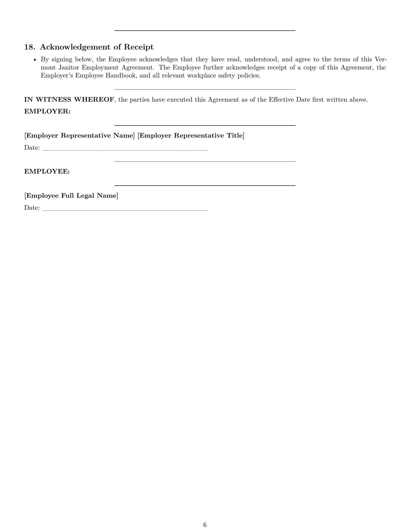 Preview page 6 of Pro Vermont janitor employment contract template