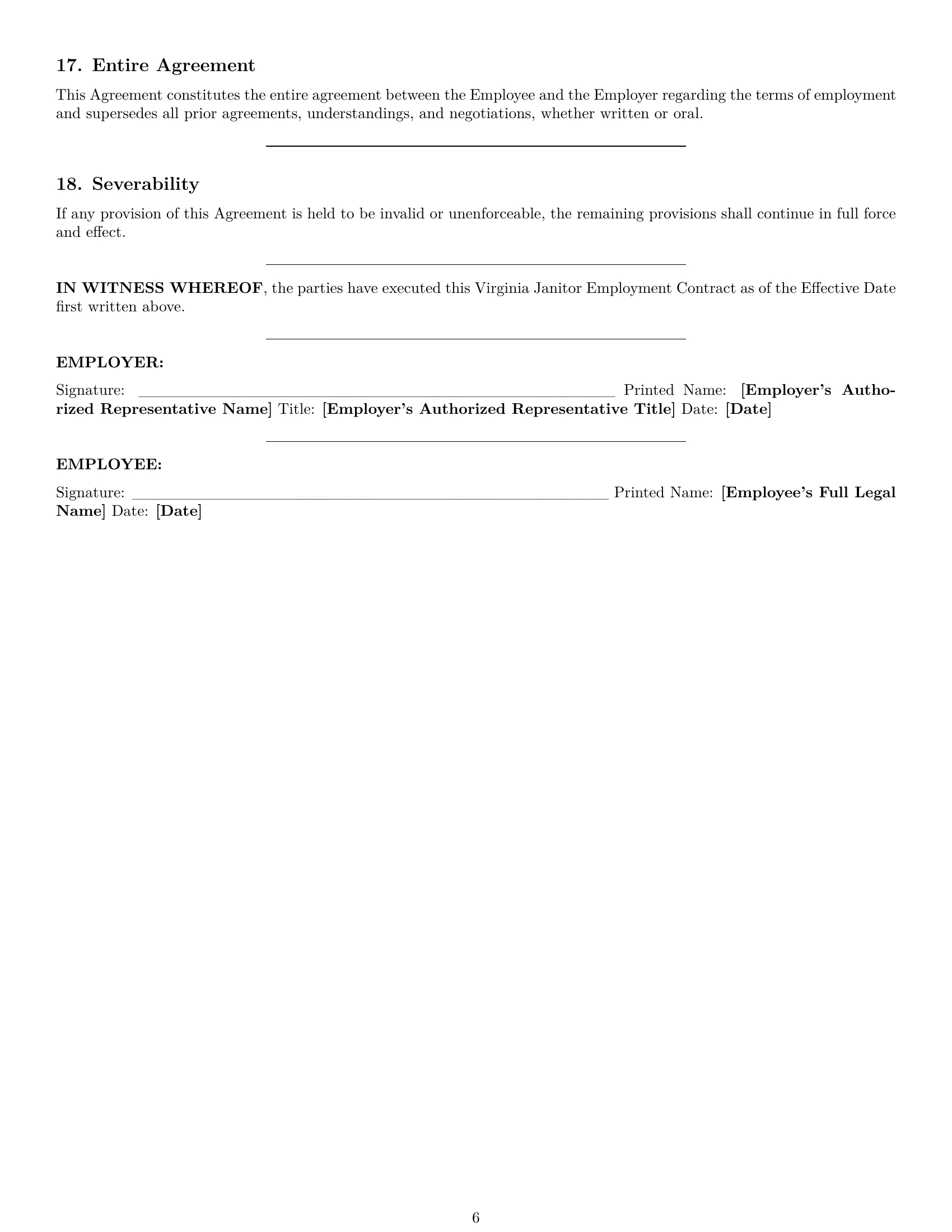 Preview page 6 of Pro Virginia janitor employment contract template