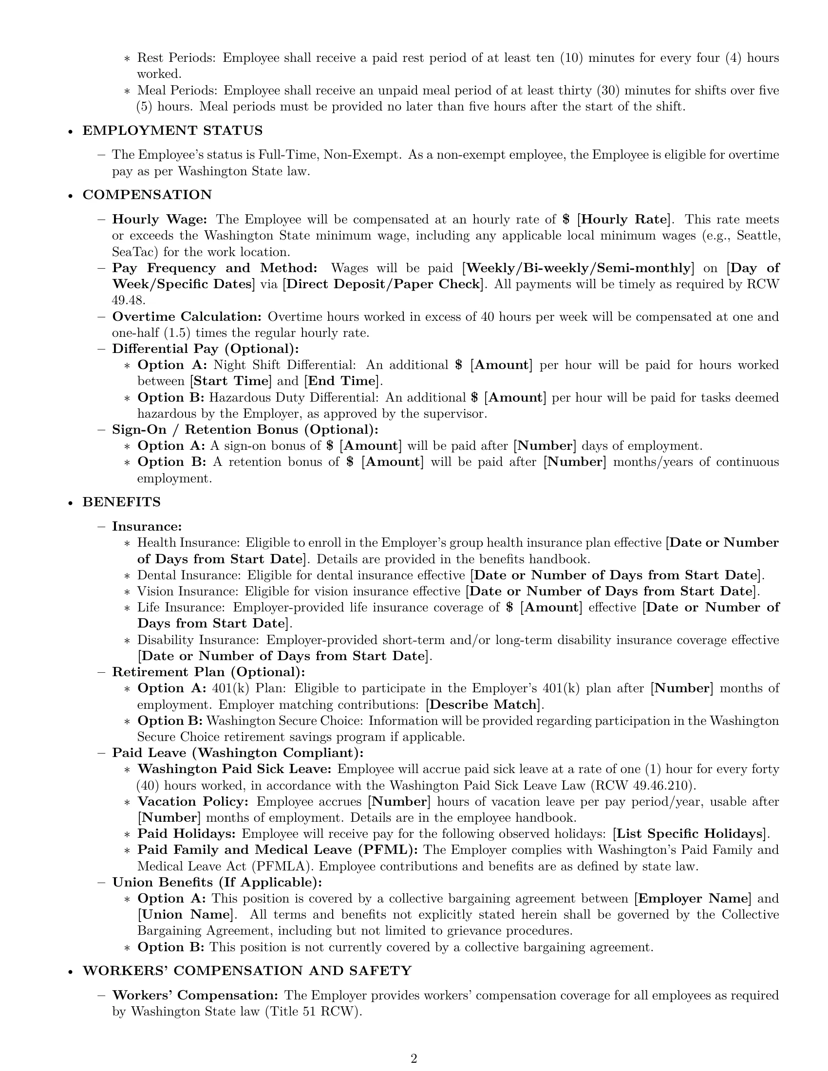 Preview page 2 of Pro Washington janitor employment contract template
