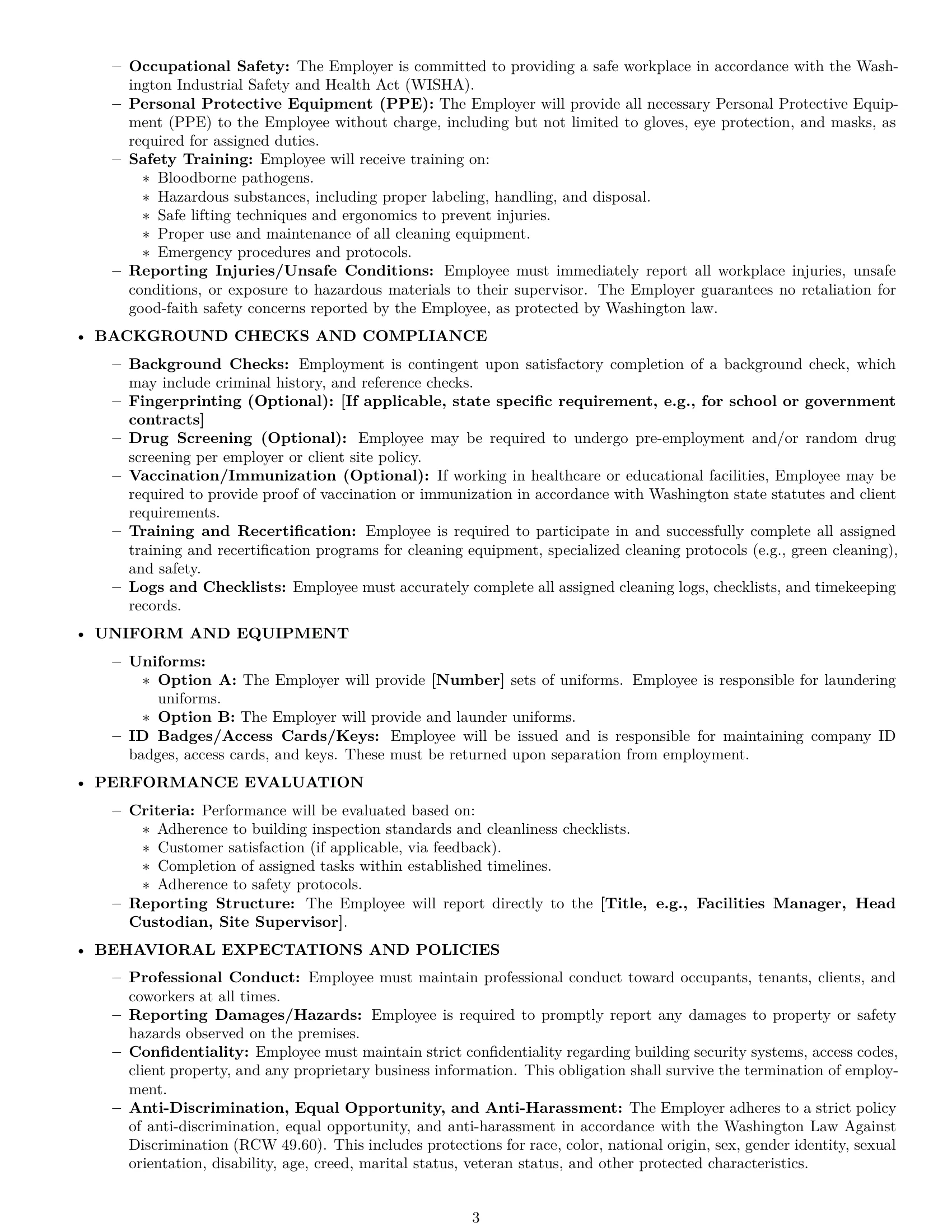 Preview page 3 of Pro Washington janitor employment contract template