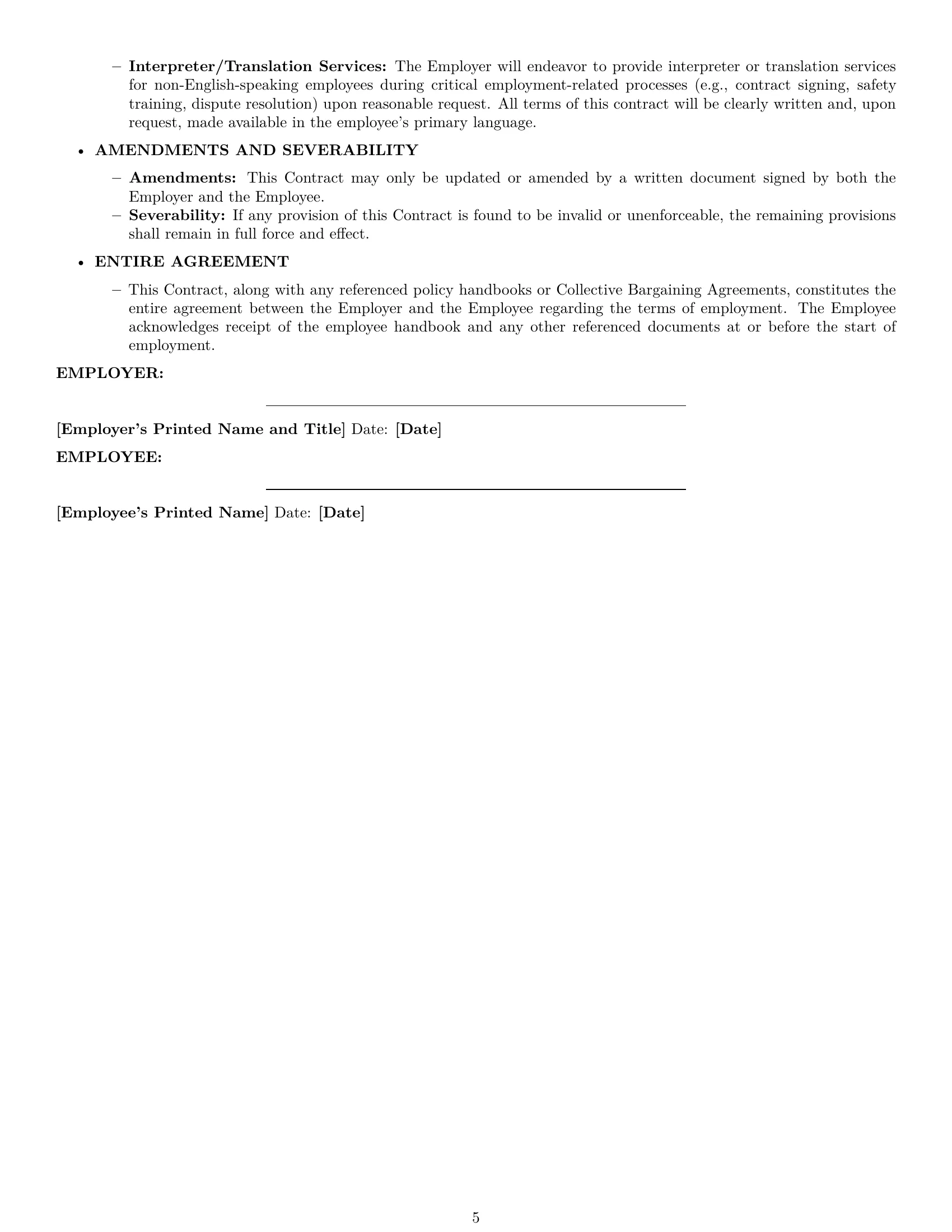 Preview page 5 of Pro Washington janitor employment contract template