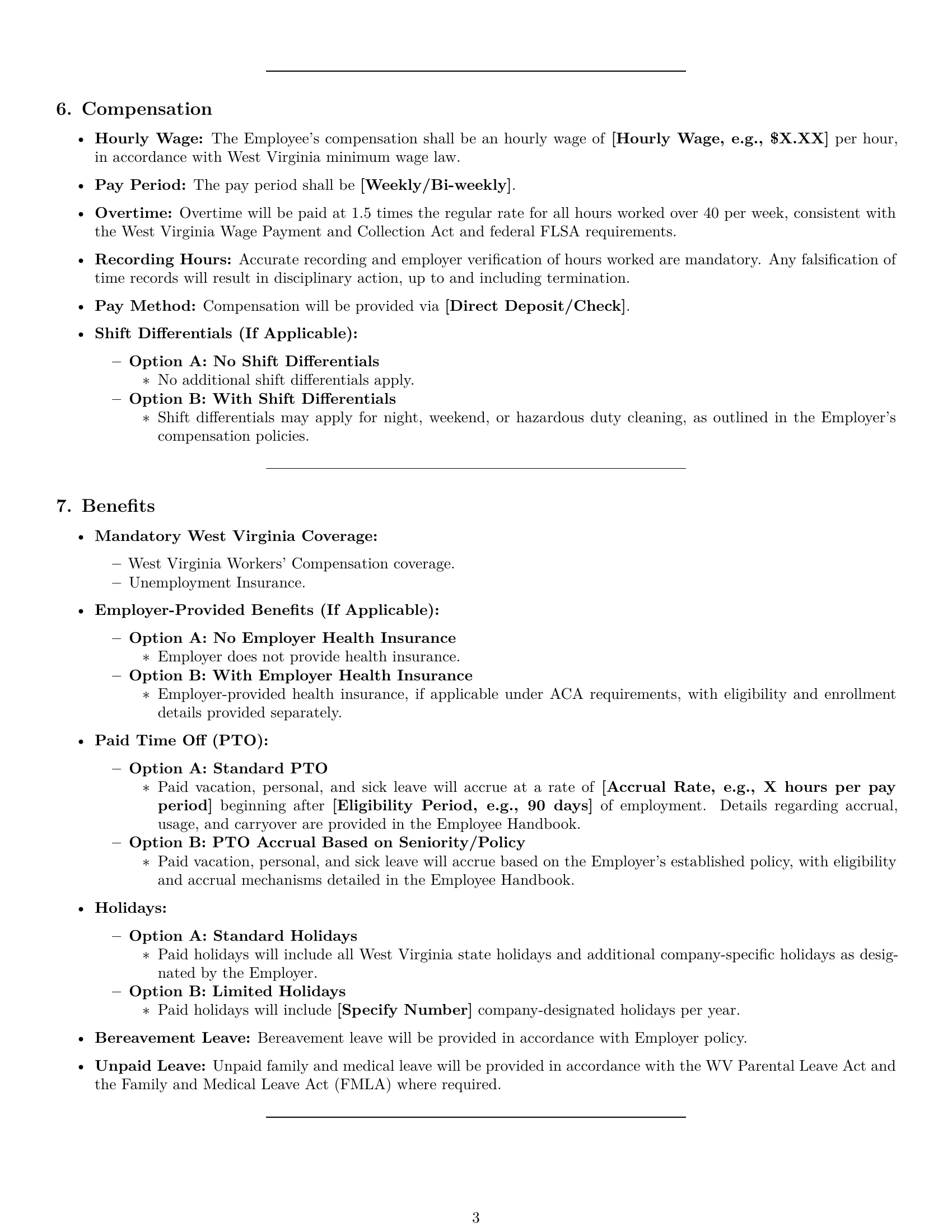 Preview page 3 of Pro West Virginia janitor employment contract template