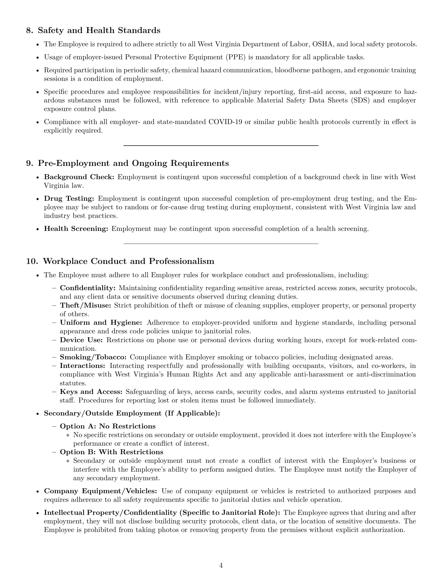 Preview page 4 of Pro West Virginia janitor employment contract template