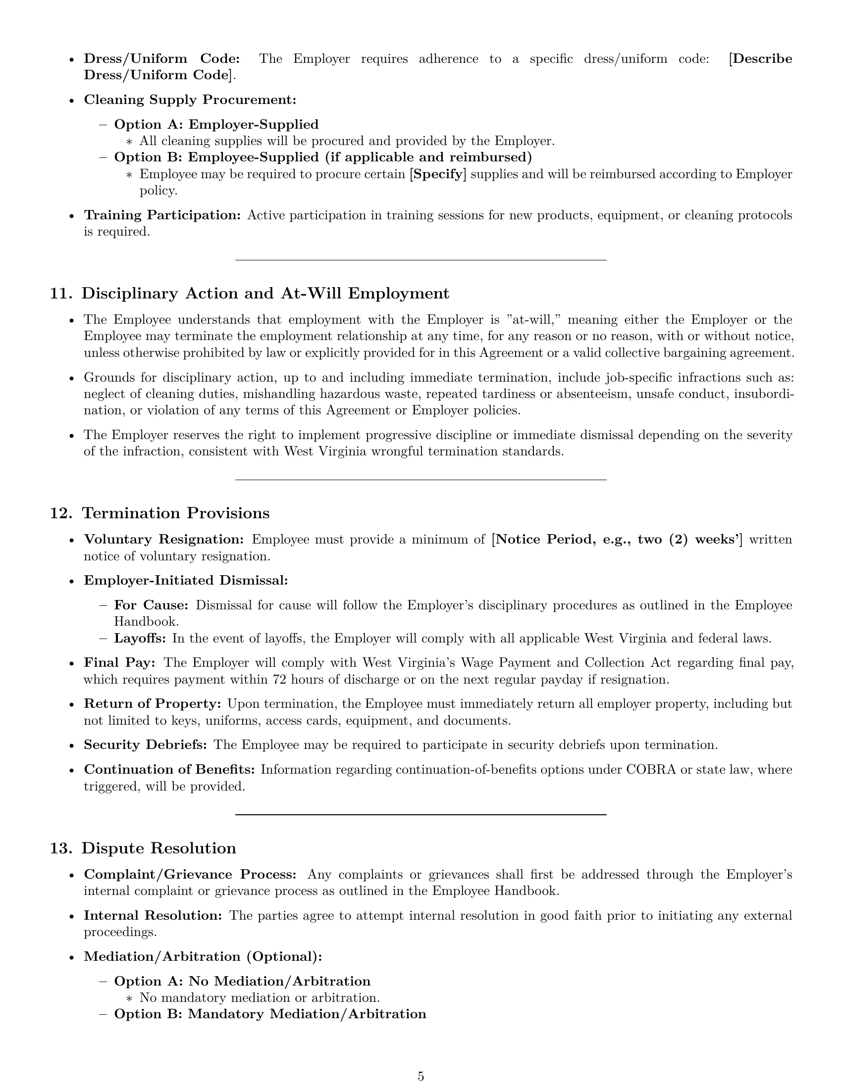 Preview page 5 of Pro West Virginia janitor employment contract template