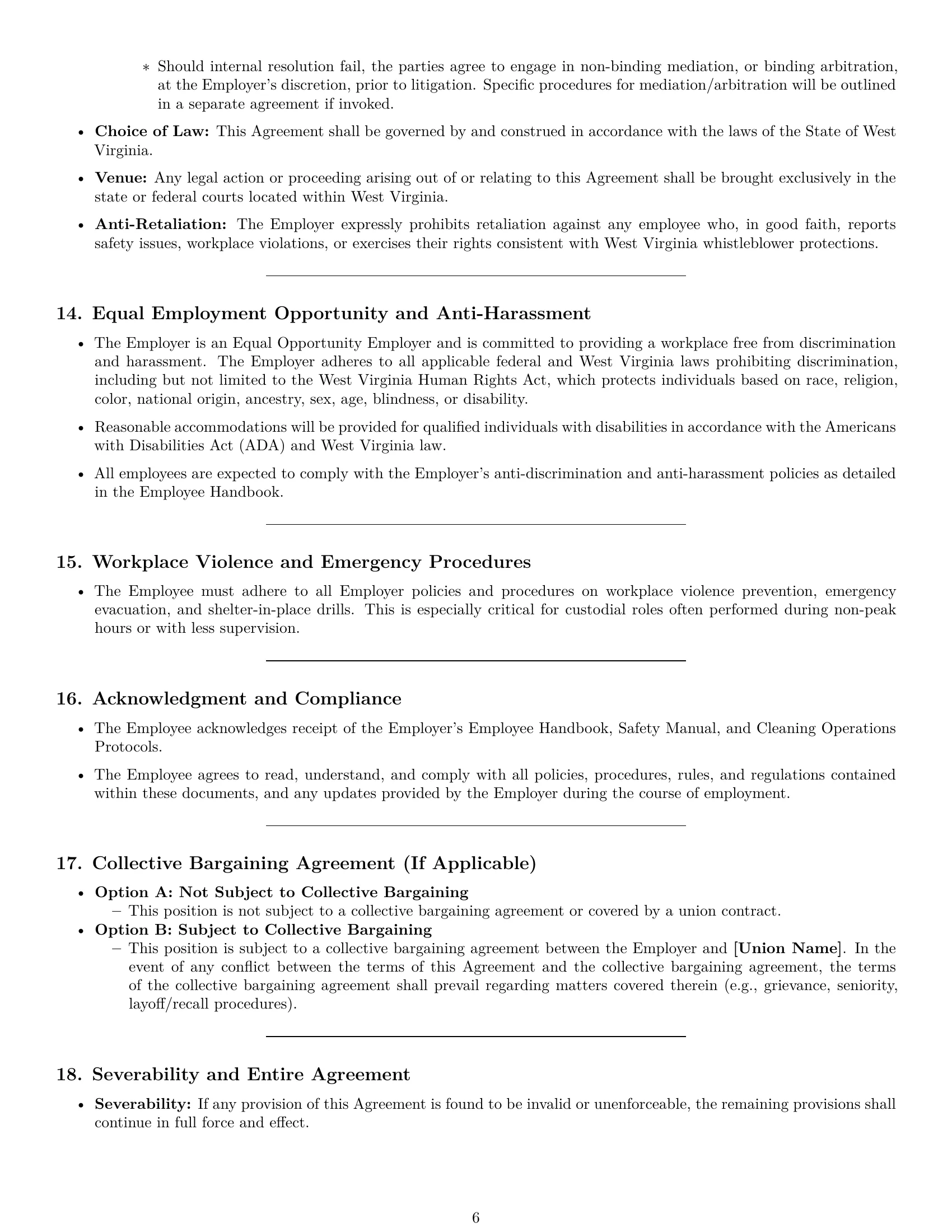Preview page 6 of Pro West Virginia janitor employment contract template