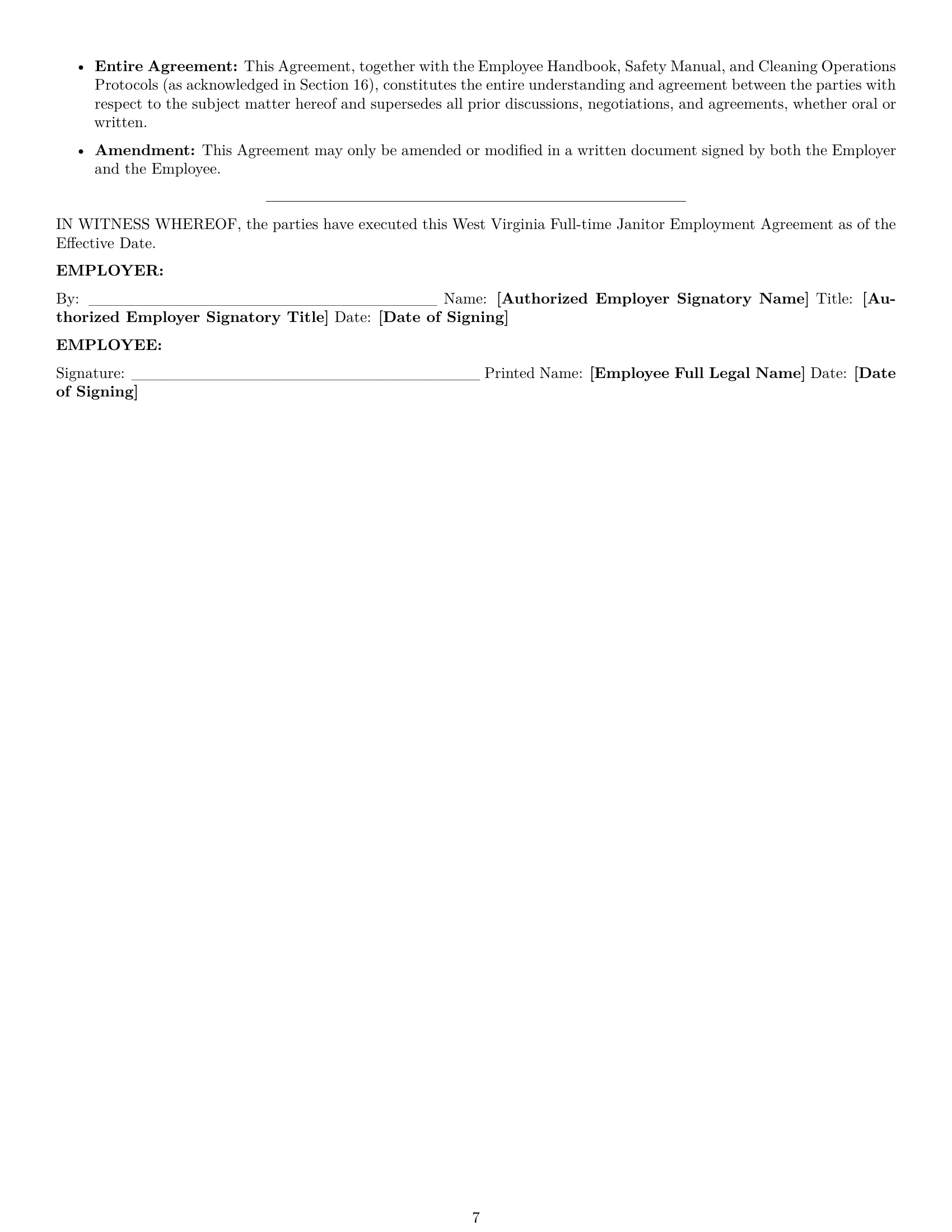 Preview page 7 of Pro West Virginia janitor employment contract template