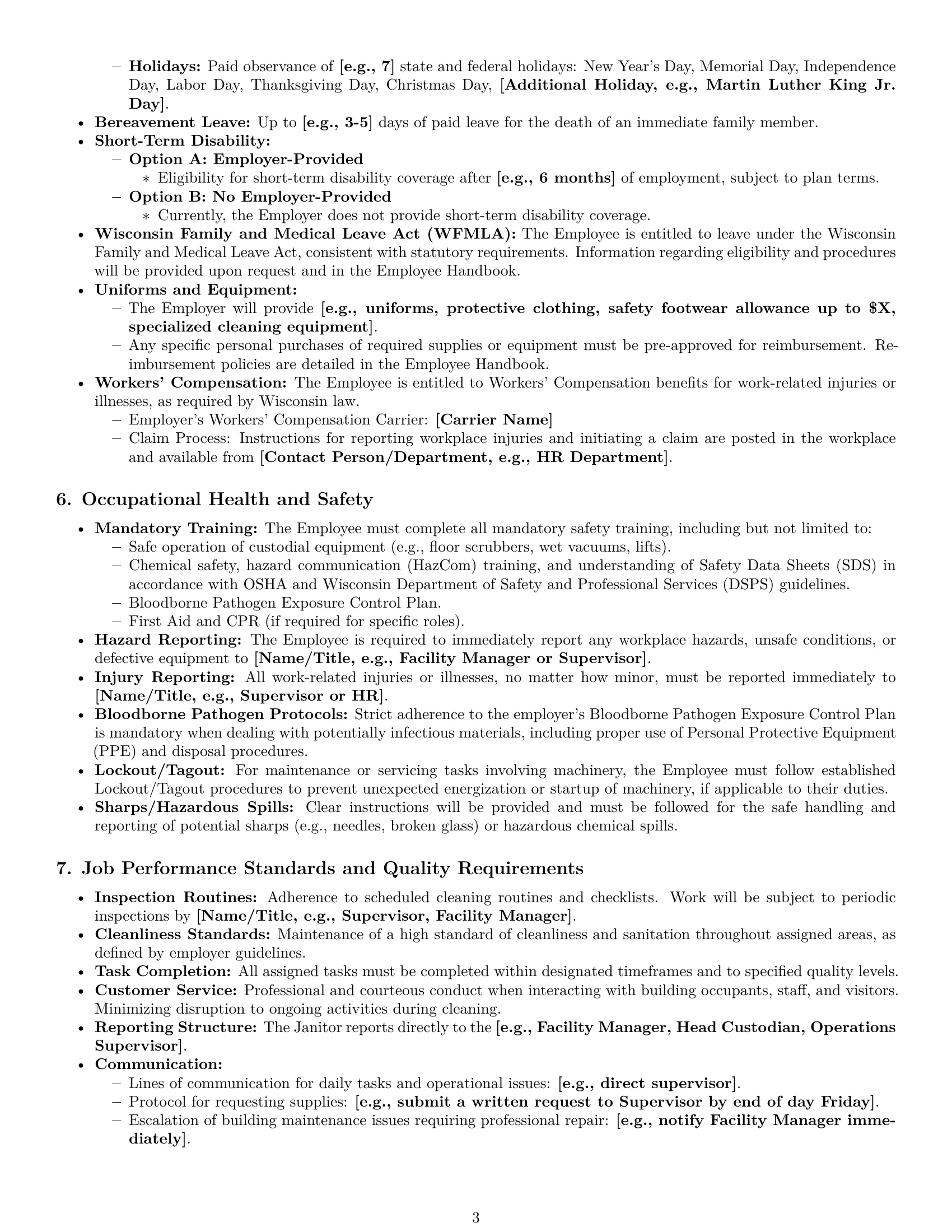 Preview page 3 of Pro Wisconsin janitor employment contract template