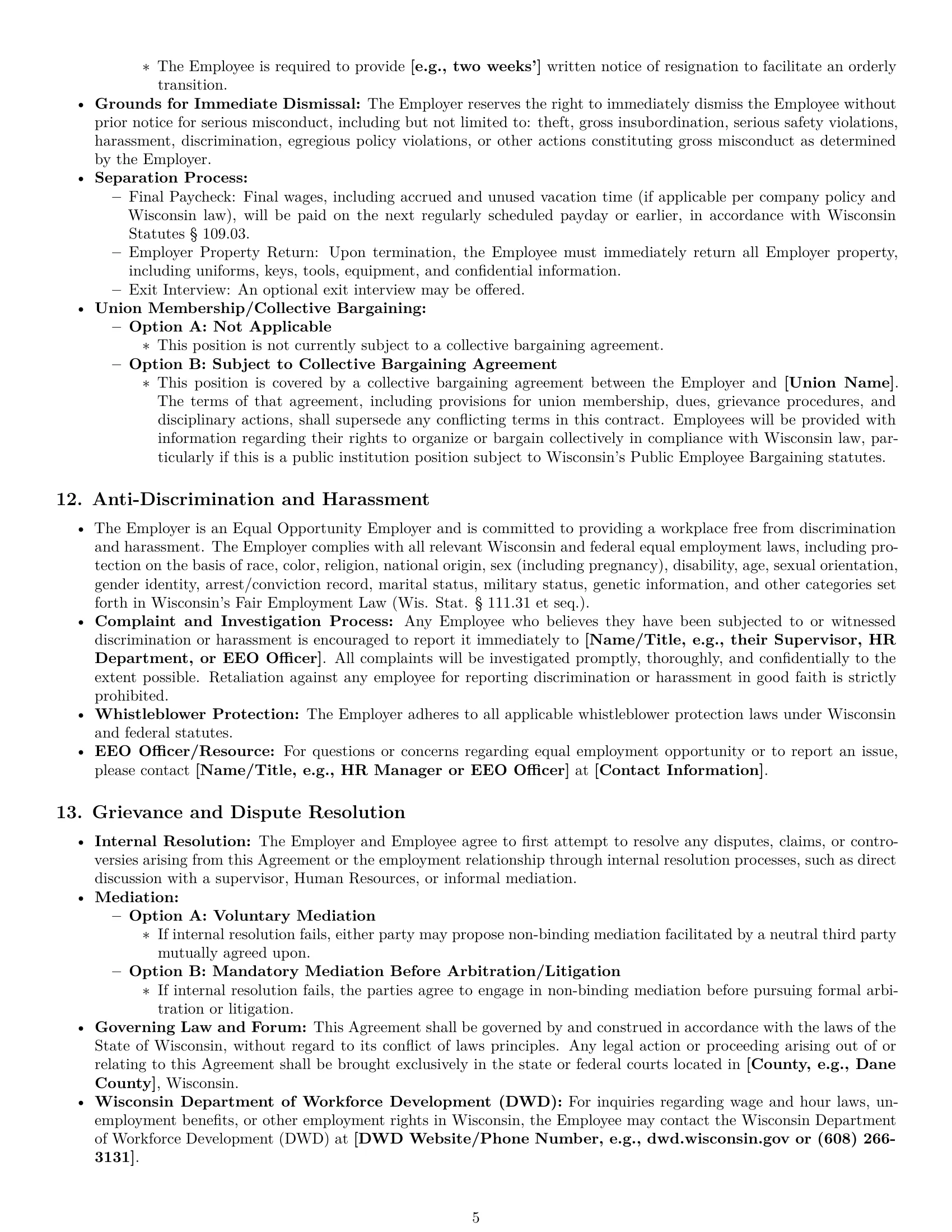 Preview page 5 of Pro Wisconsin janitor employment contract template