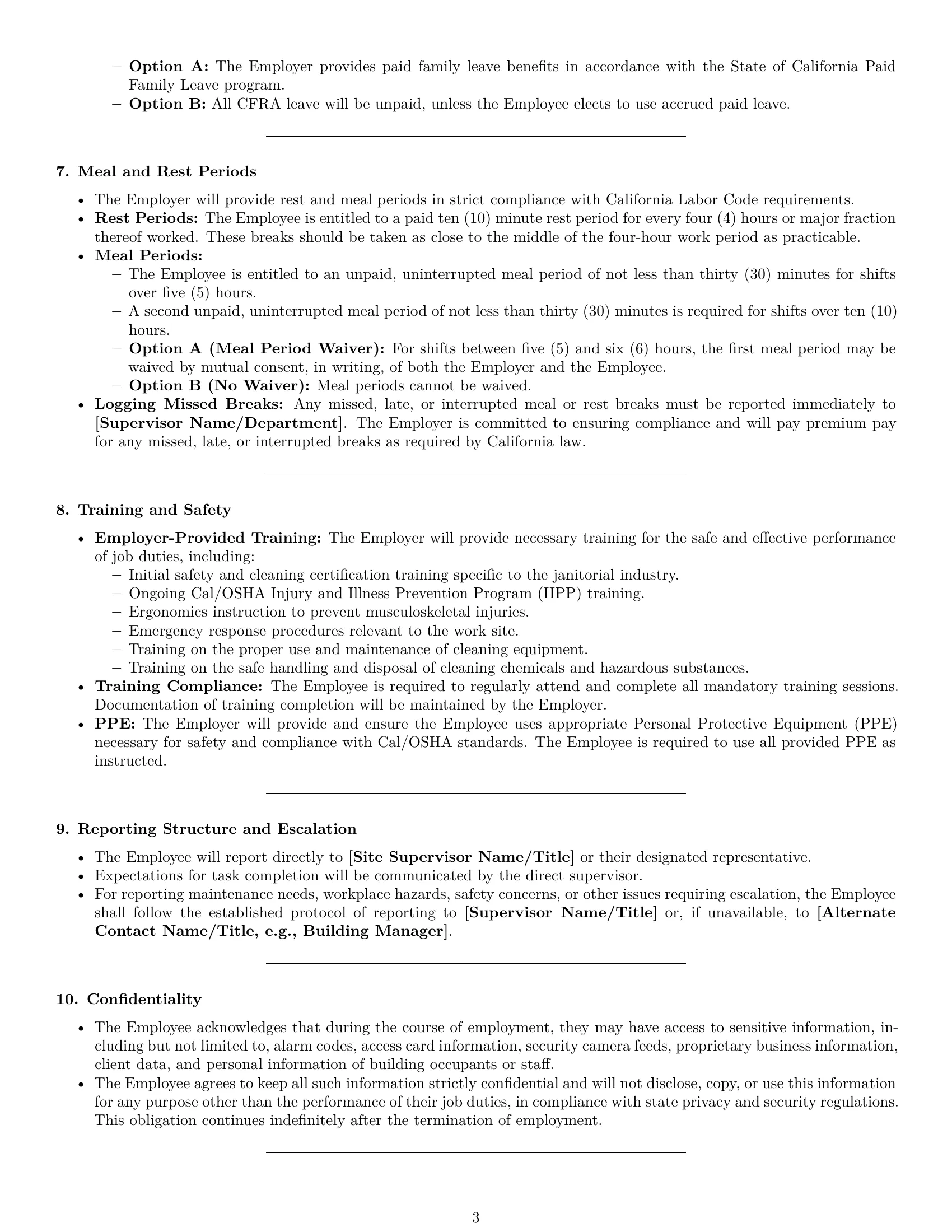 Preview page 3 of Pro California janitor employment contract template