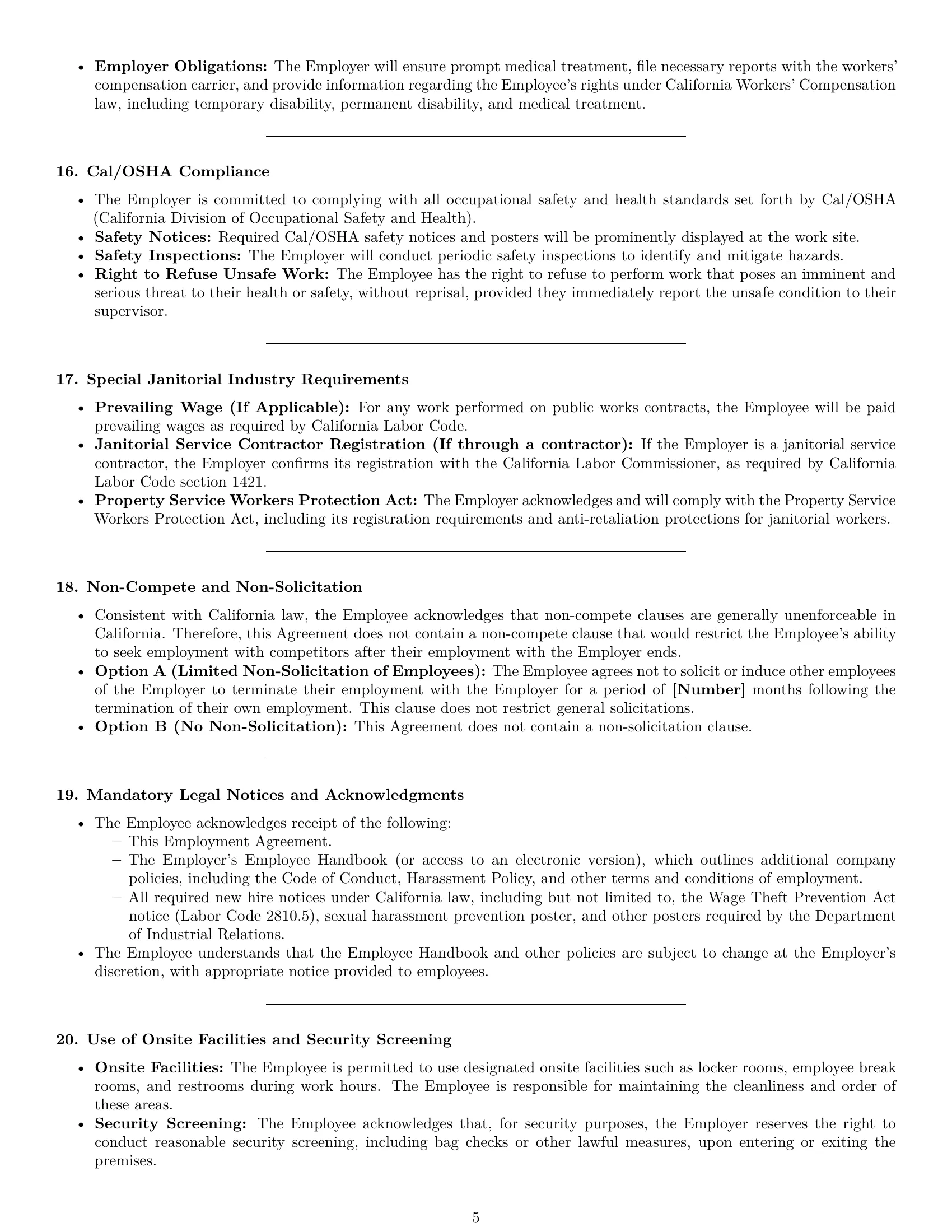 Preview page 5 of Pro California janitor employment contract template