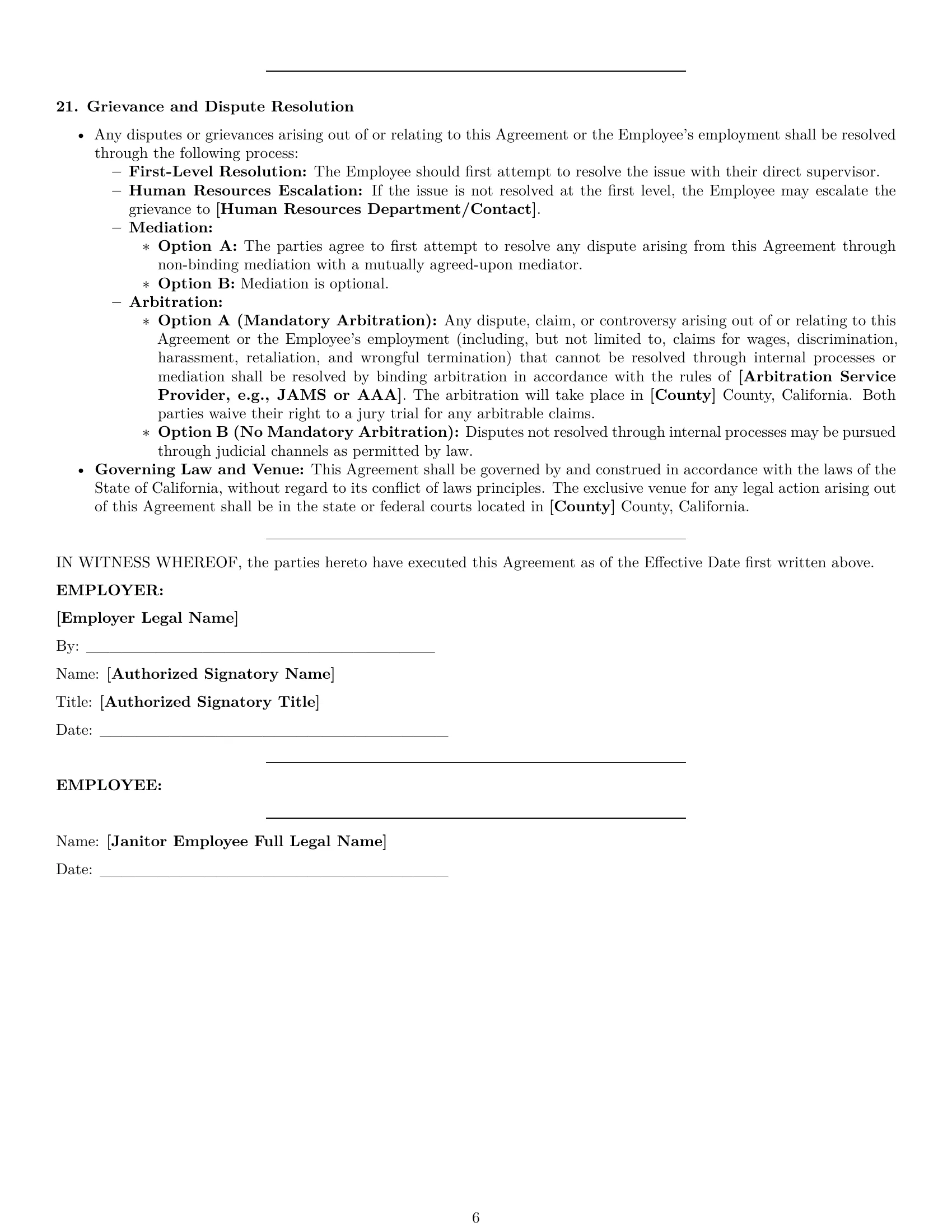 Preview page 6 of Pro California janitor employment contract template